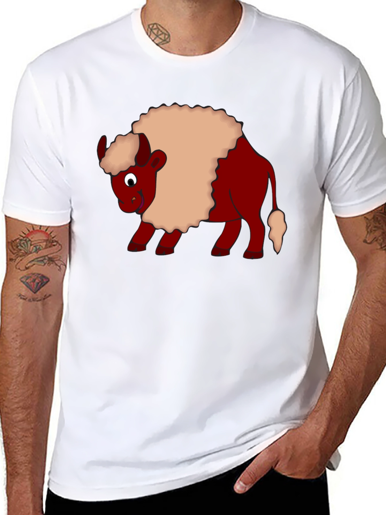 Cartoon Buffalo Graphic Tee - Soft Cotton Casual Wear