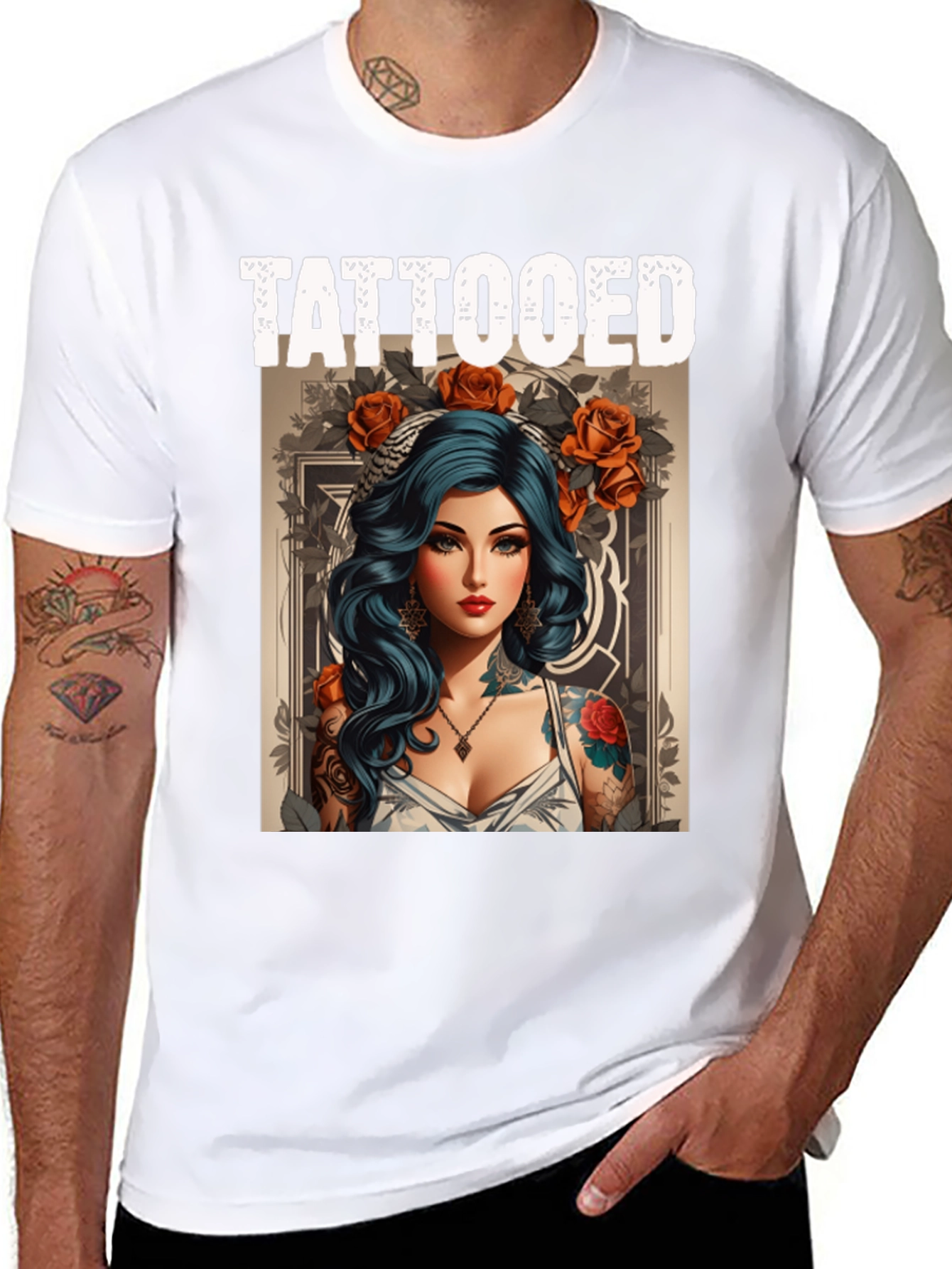 Tattooed Woman Graphic Tee - Edgy Style