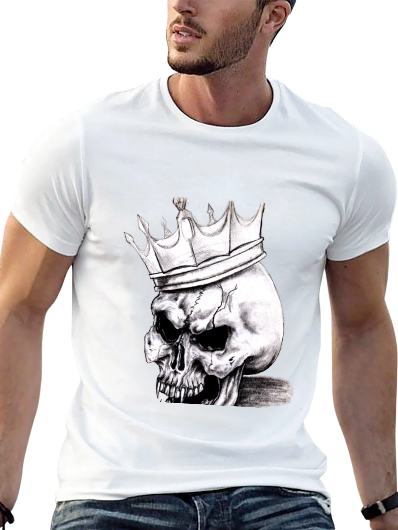 Skull King Graphic Print T-Shirt - Edgy Fashion