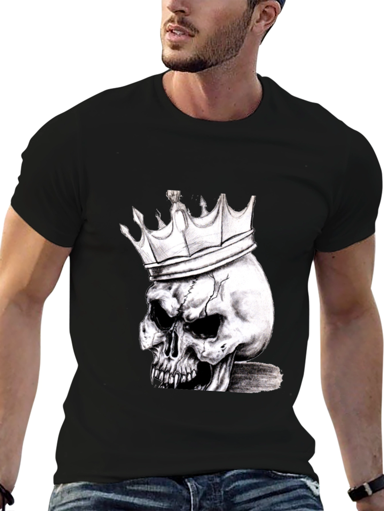 Skull King Graphic Print T-Shirt - Edgy Fashion