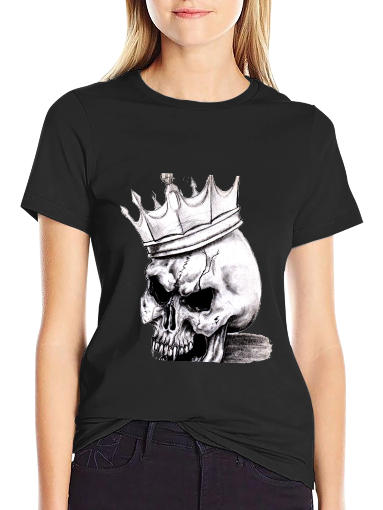 Skull King Graphic Print T-Shirt - Edgy Fashion
