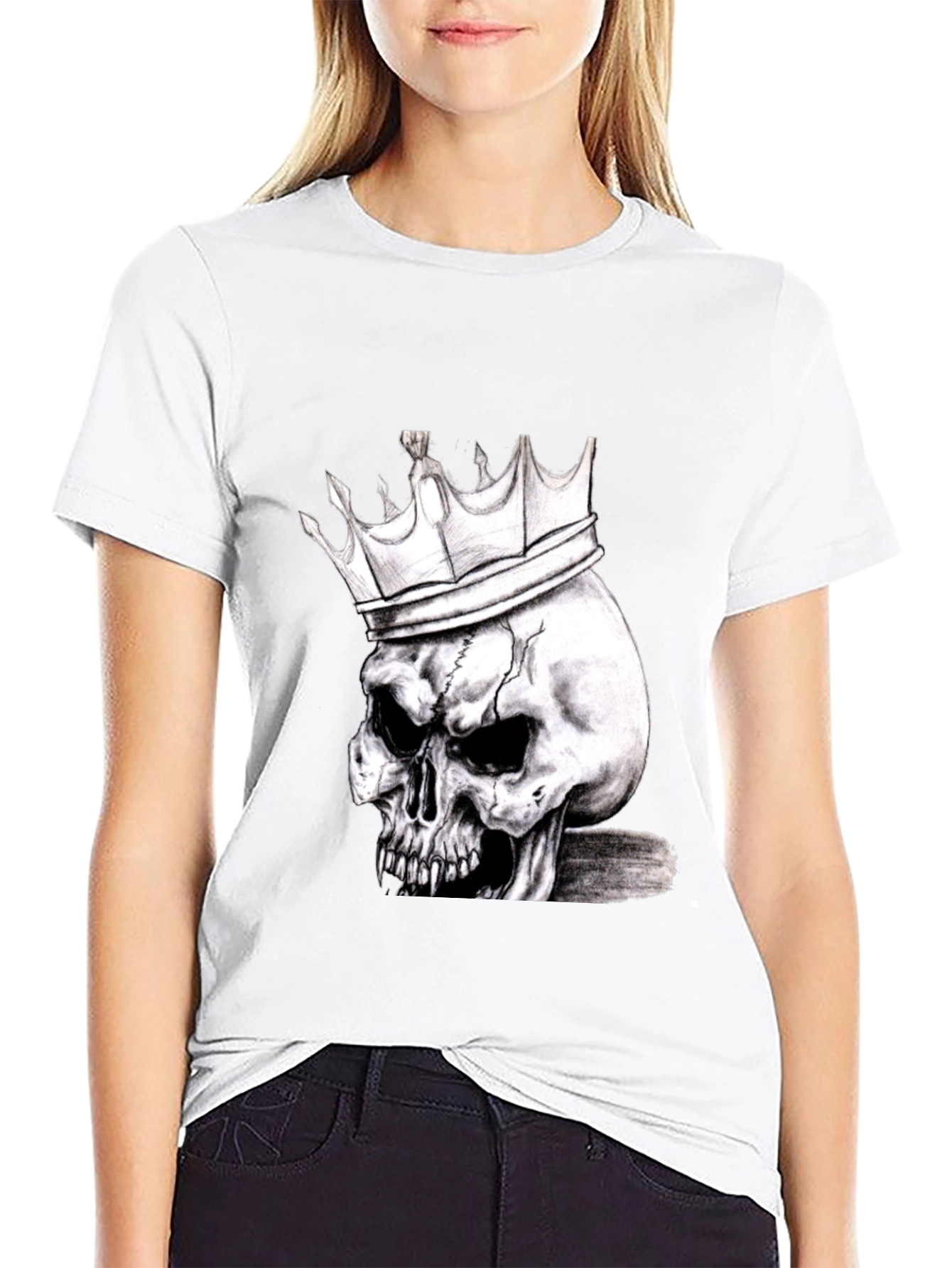 Skull King Graphic Print T-Shirt - Edgy Fashion