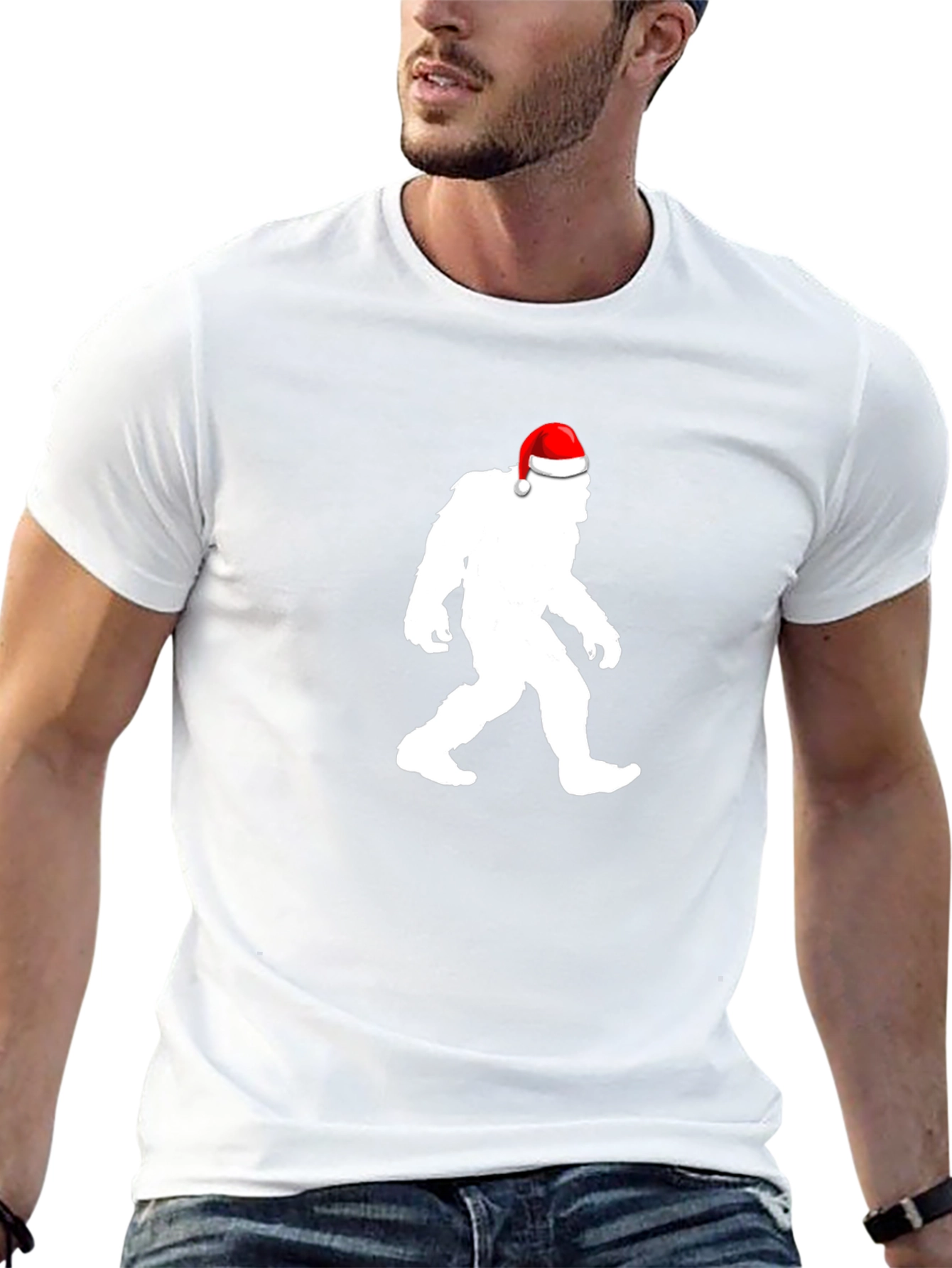 Sasquatch Santa Hat Black T-Shirt