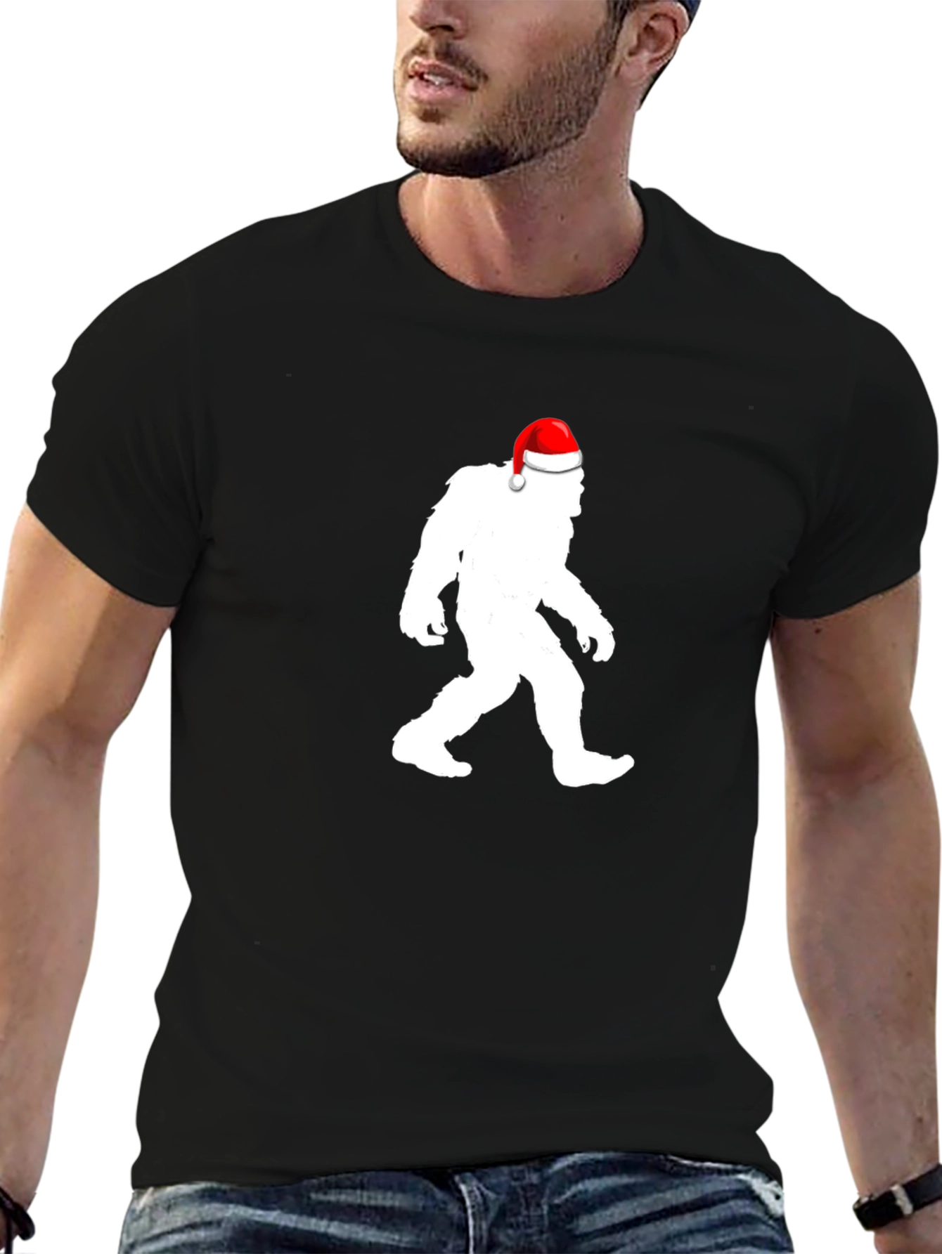 Sasquatch Santa Hat Black T-Shirt