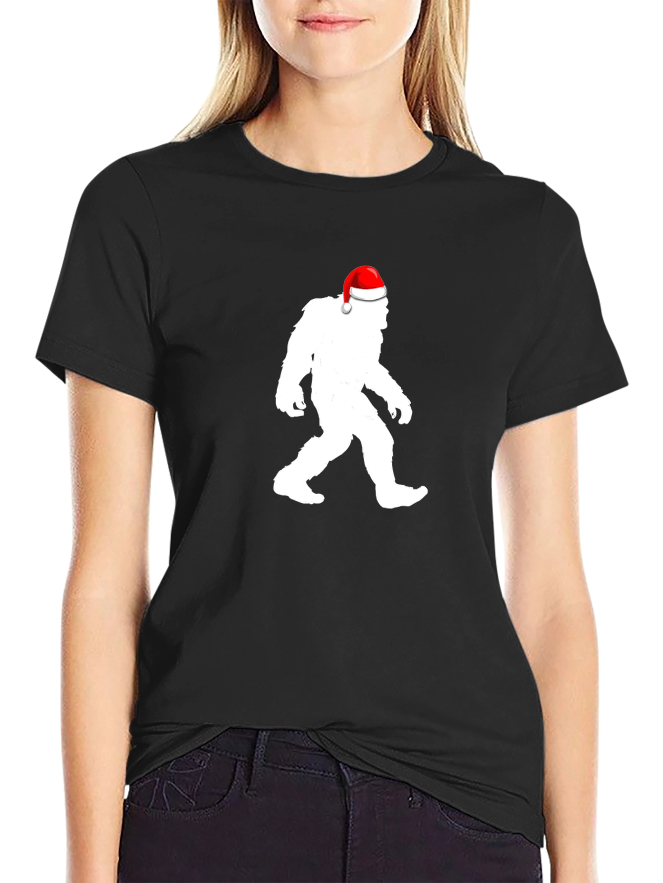 Sasquatch Santa Hat Black T-Shirt
