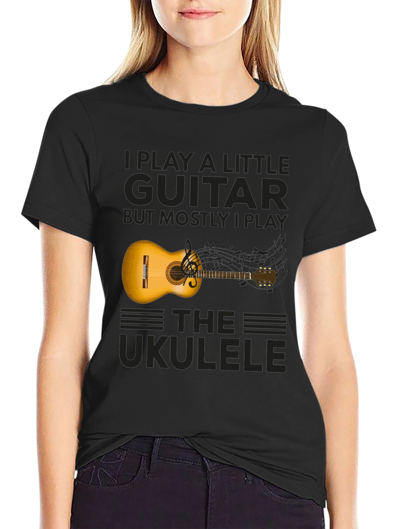 Ukulele Player T-Shirt: I Play Guitar But Mostly Ukulele