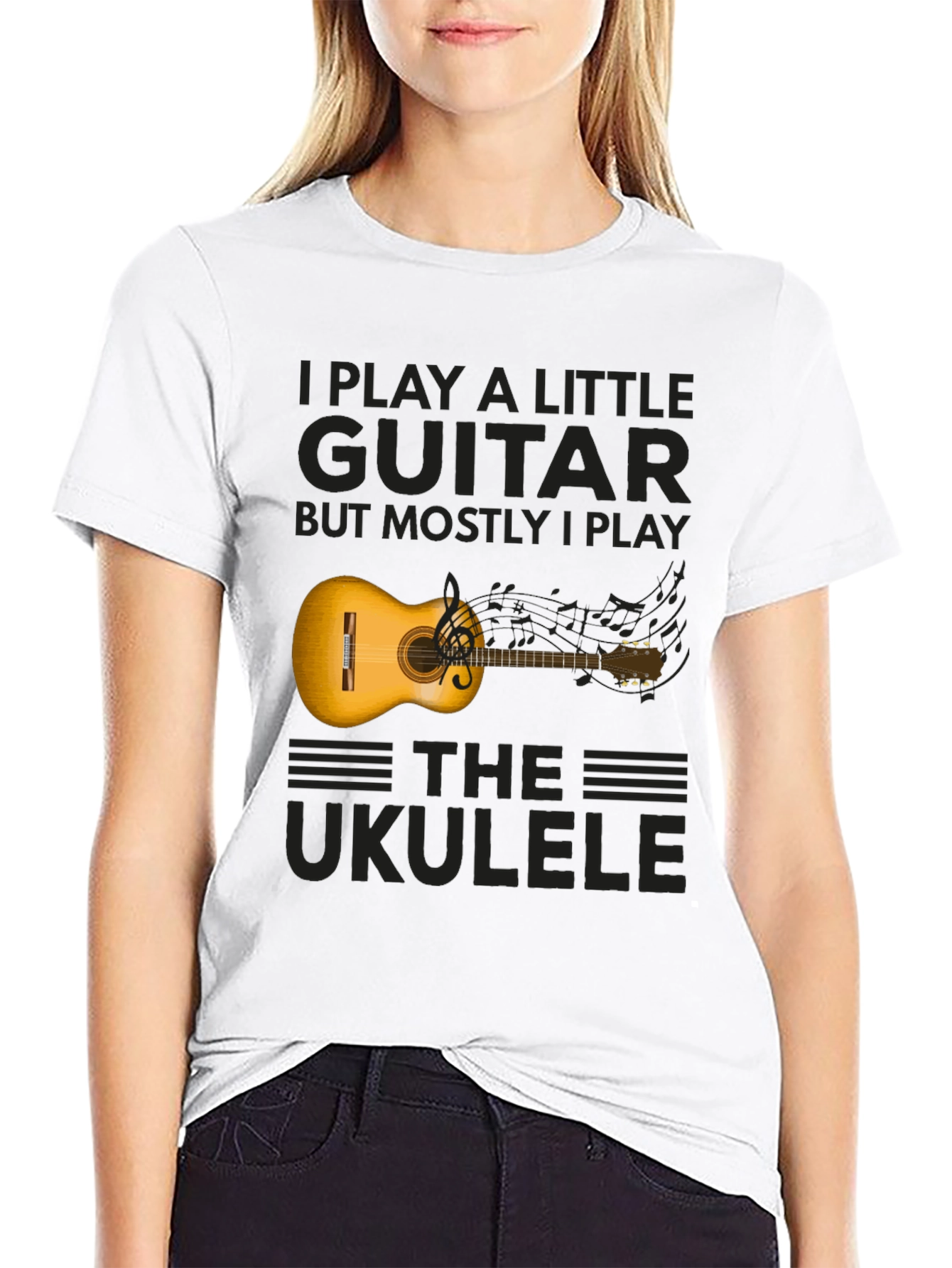 Ukulele Player T-Shirt: I Play Guitar But Mostly Ukulele