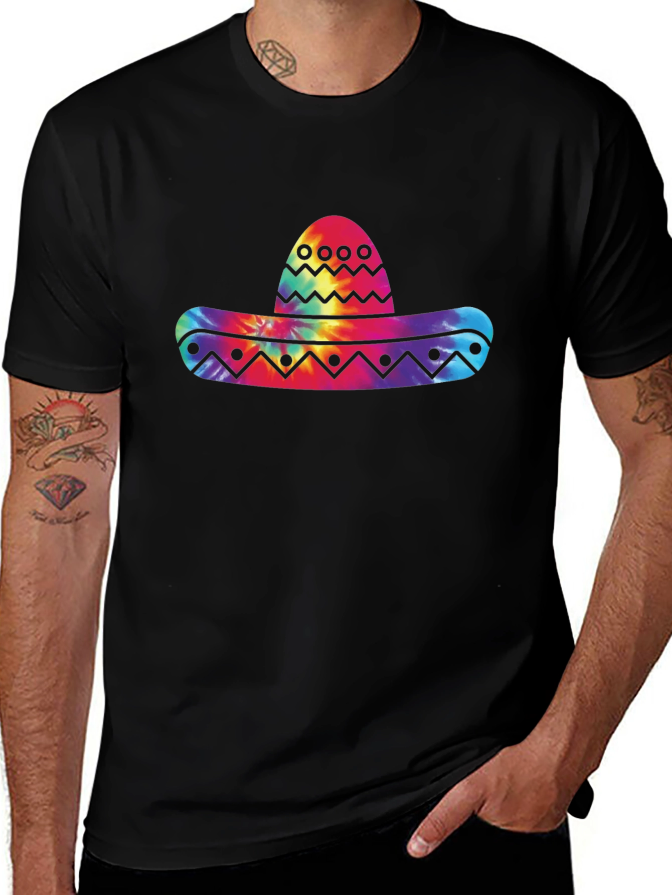 Tie Dye Sombrero Graphic Black T-Shirt