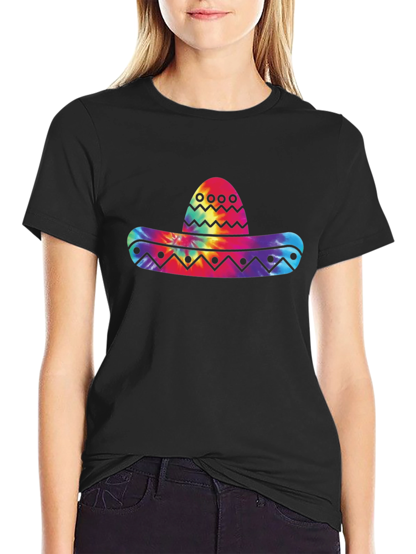 Tie Dye Sombrero Graphic Black T-Shirt