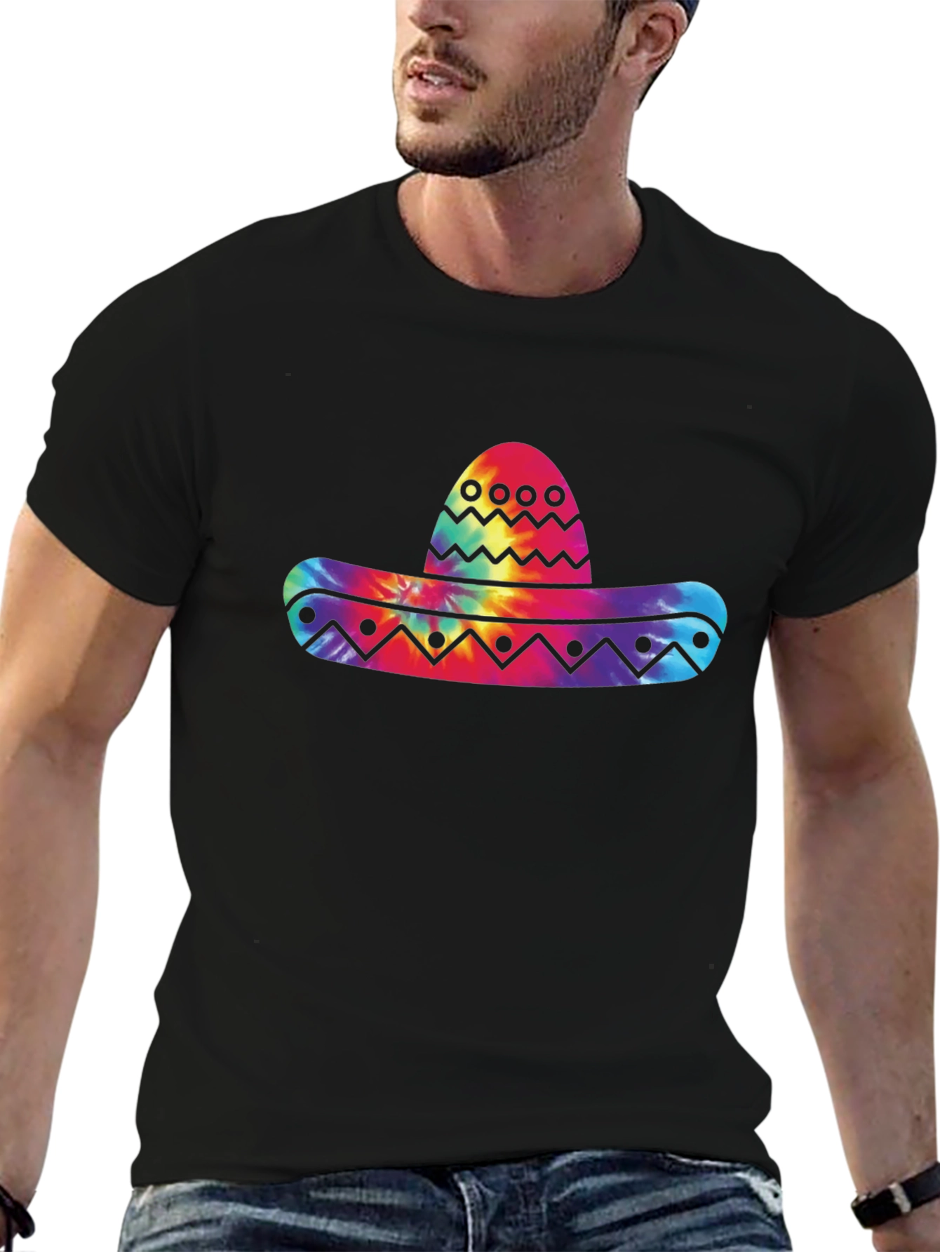 Tie Dye Sombrero Graphic Black T-Shirt