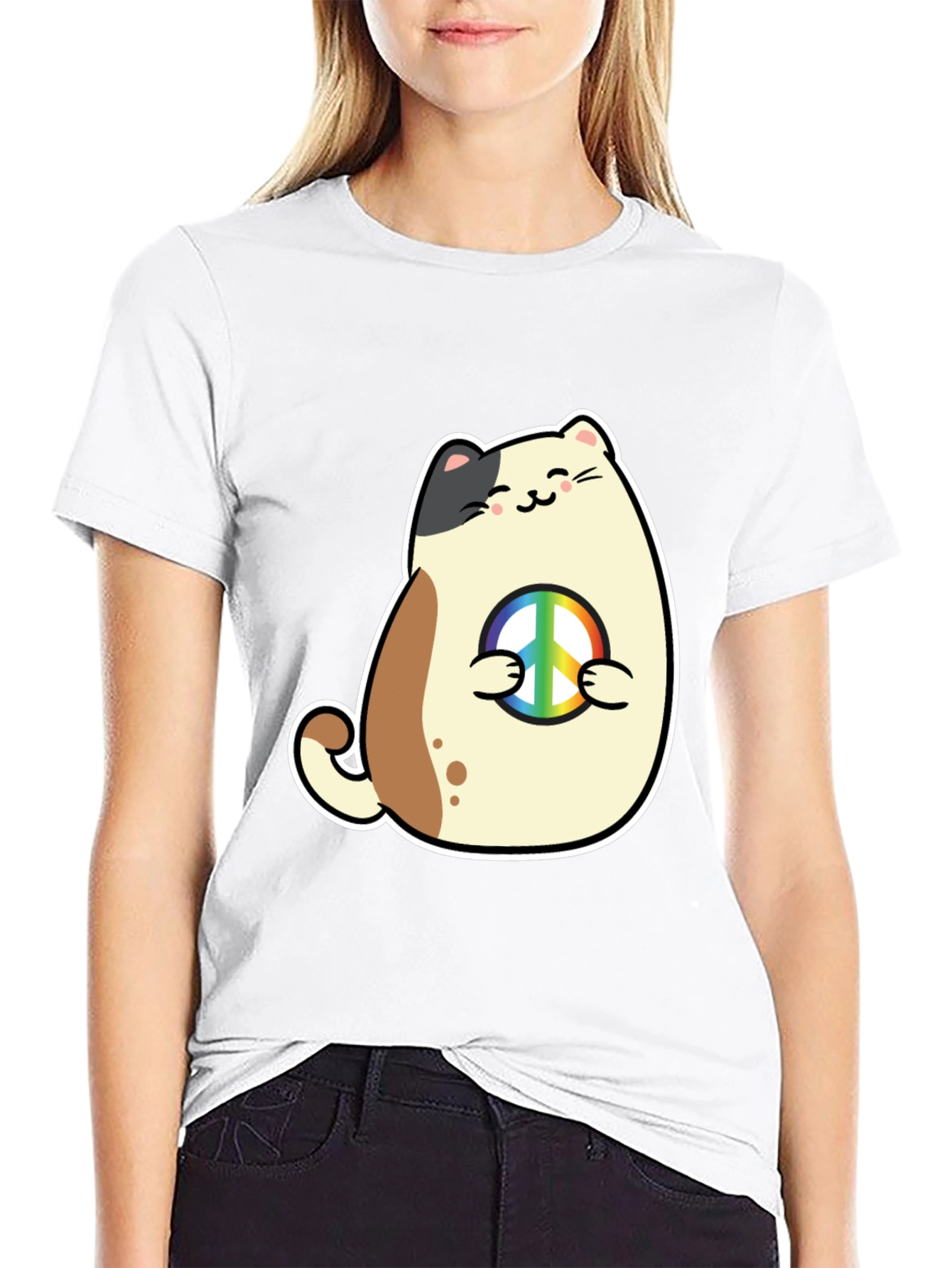 Peace Cat T-Shirt - Cute Graphic Tee