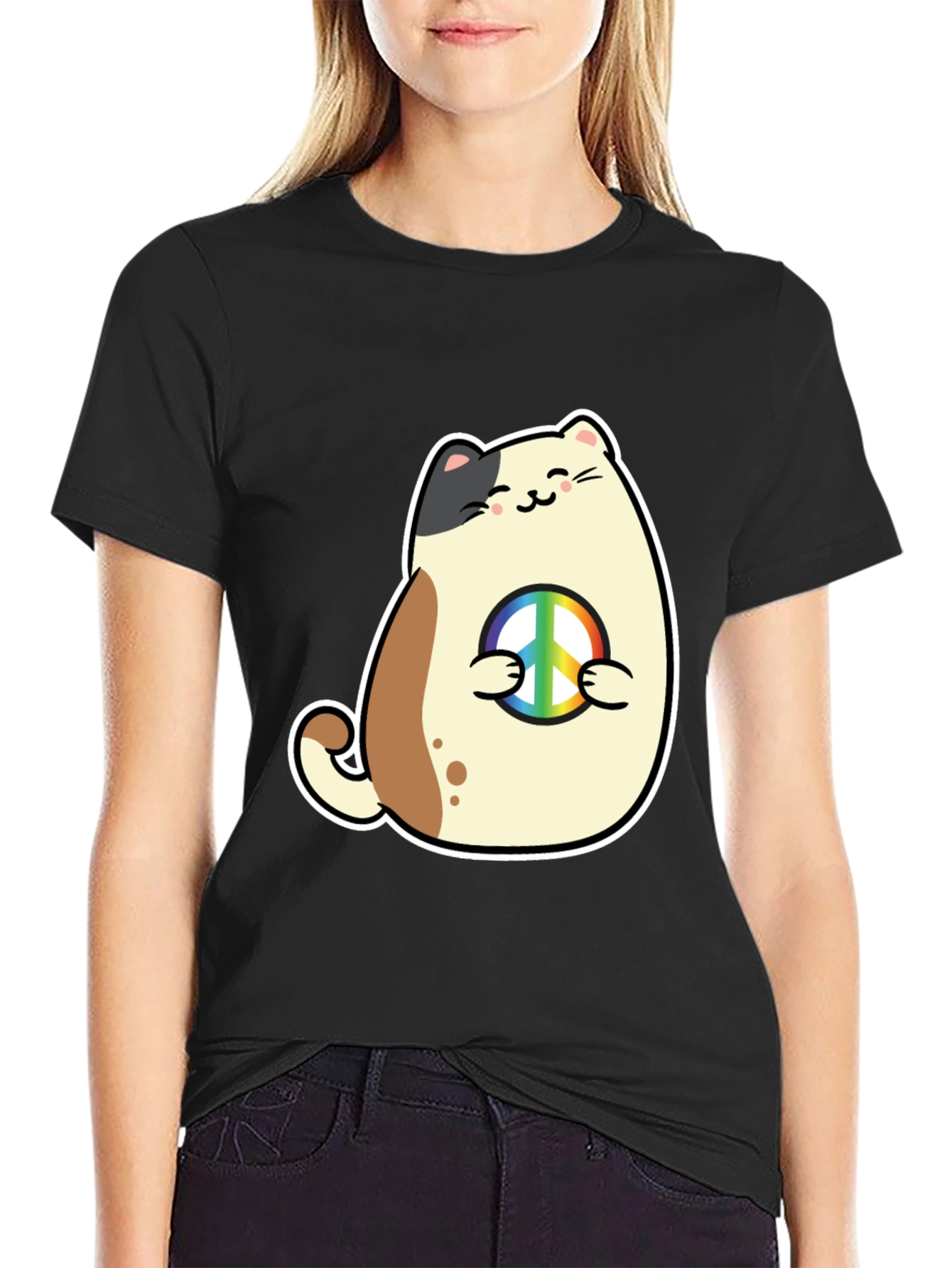 Peace Cat T-Shirt - Cute Graphic Tee