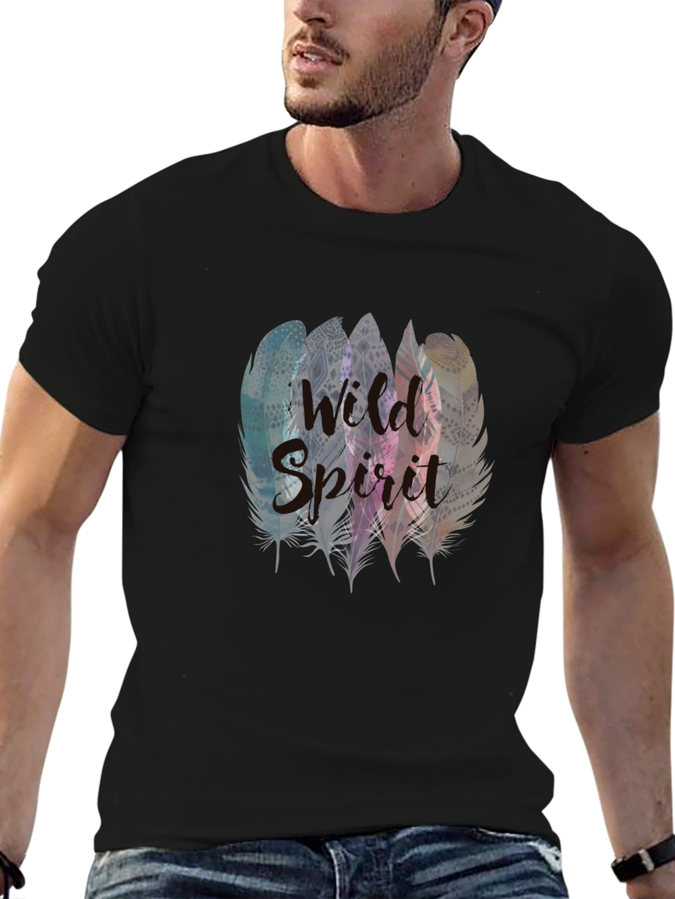 Wild Spirit Feather Graphic Tee - Stylish Comfort