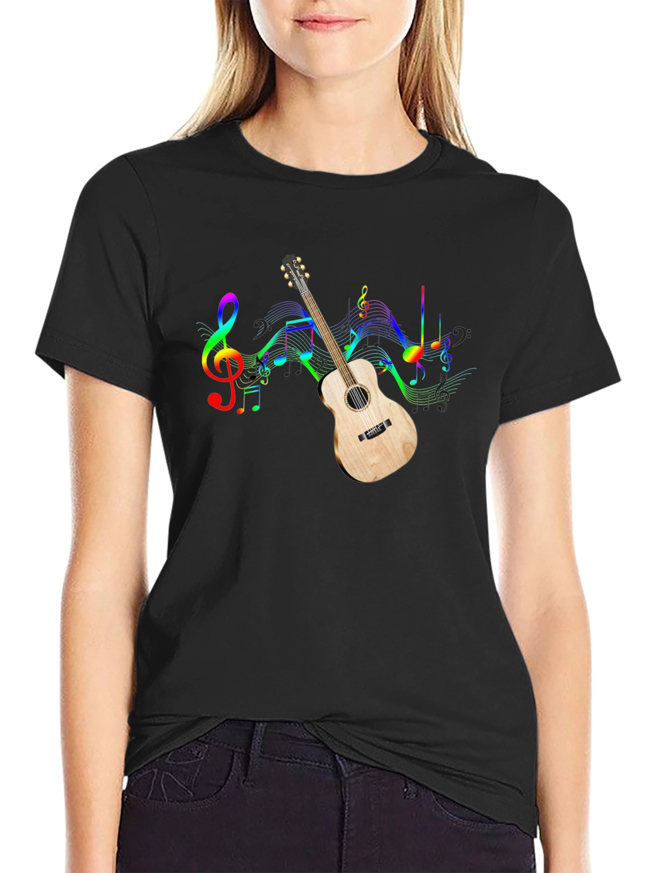 Musical Guitar Graphic Black T-Shirt