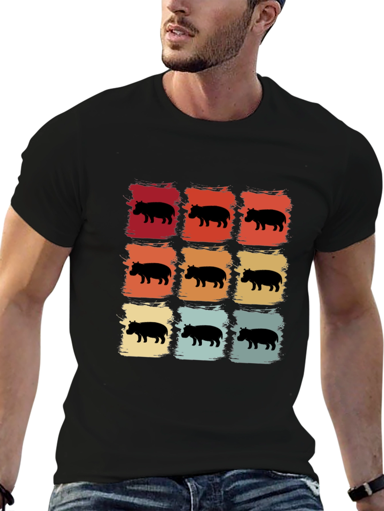 Retro Hippo Silhouette T-Shirt