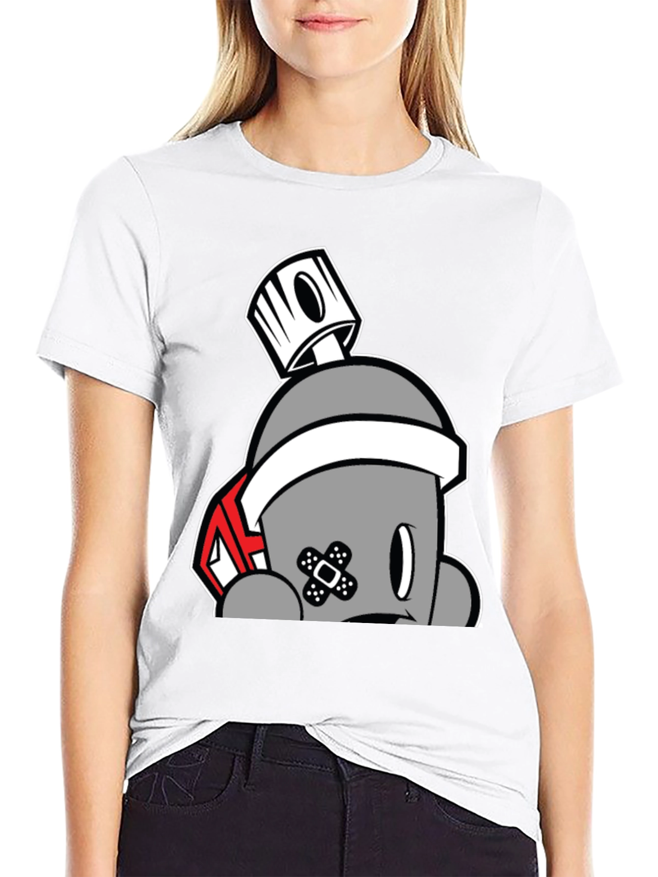 Spray Can Cartoon Graphic Black Tee