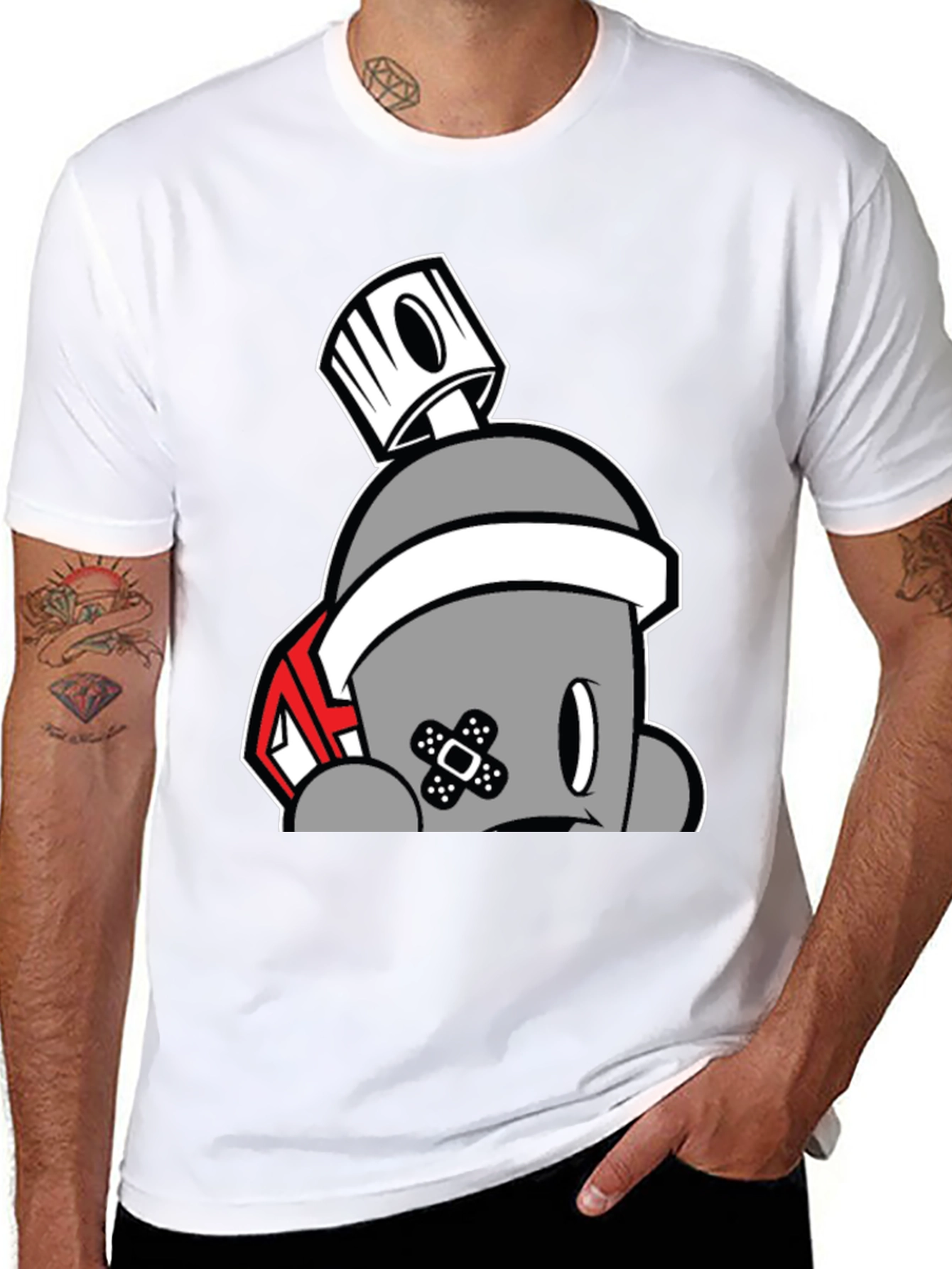 Spray Can Cartoon Graphic Black Tee
