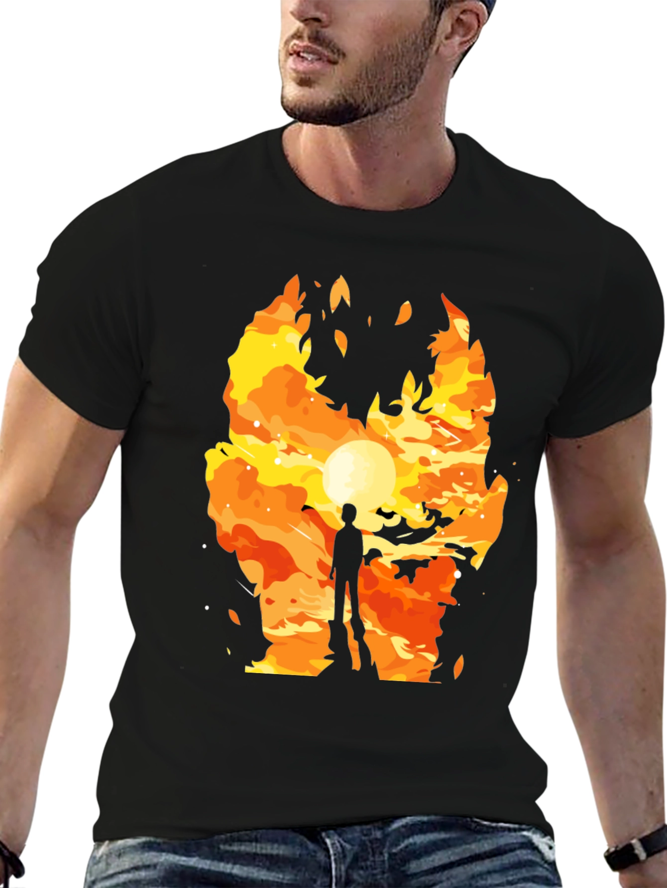 Fiery Silhouette Graphic Tee - Trendy Mens T-Shirt