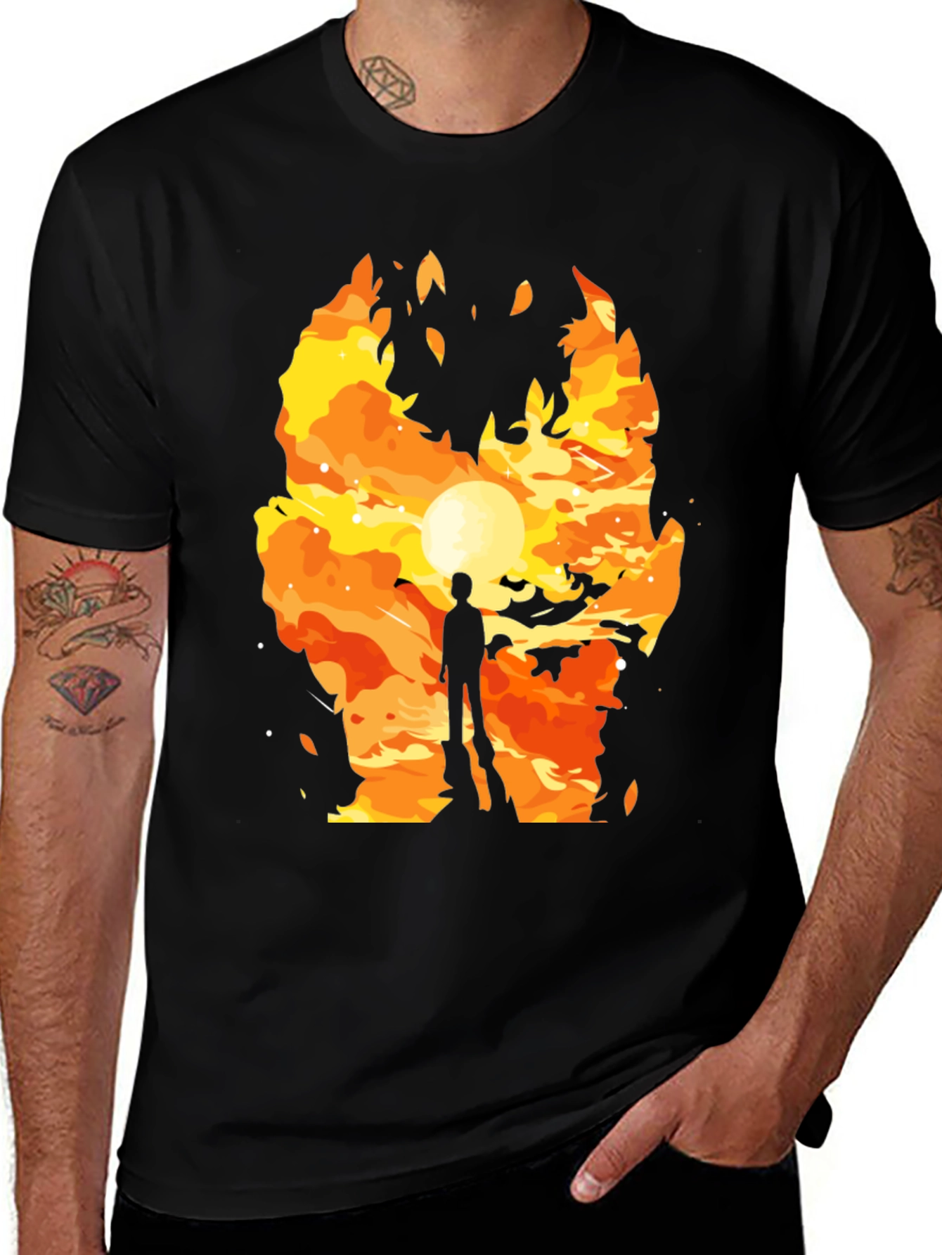 Fiery Silhouette Graphic Tee - Trendy Mens T-Shirt