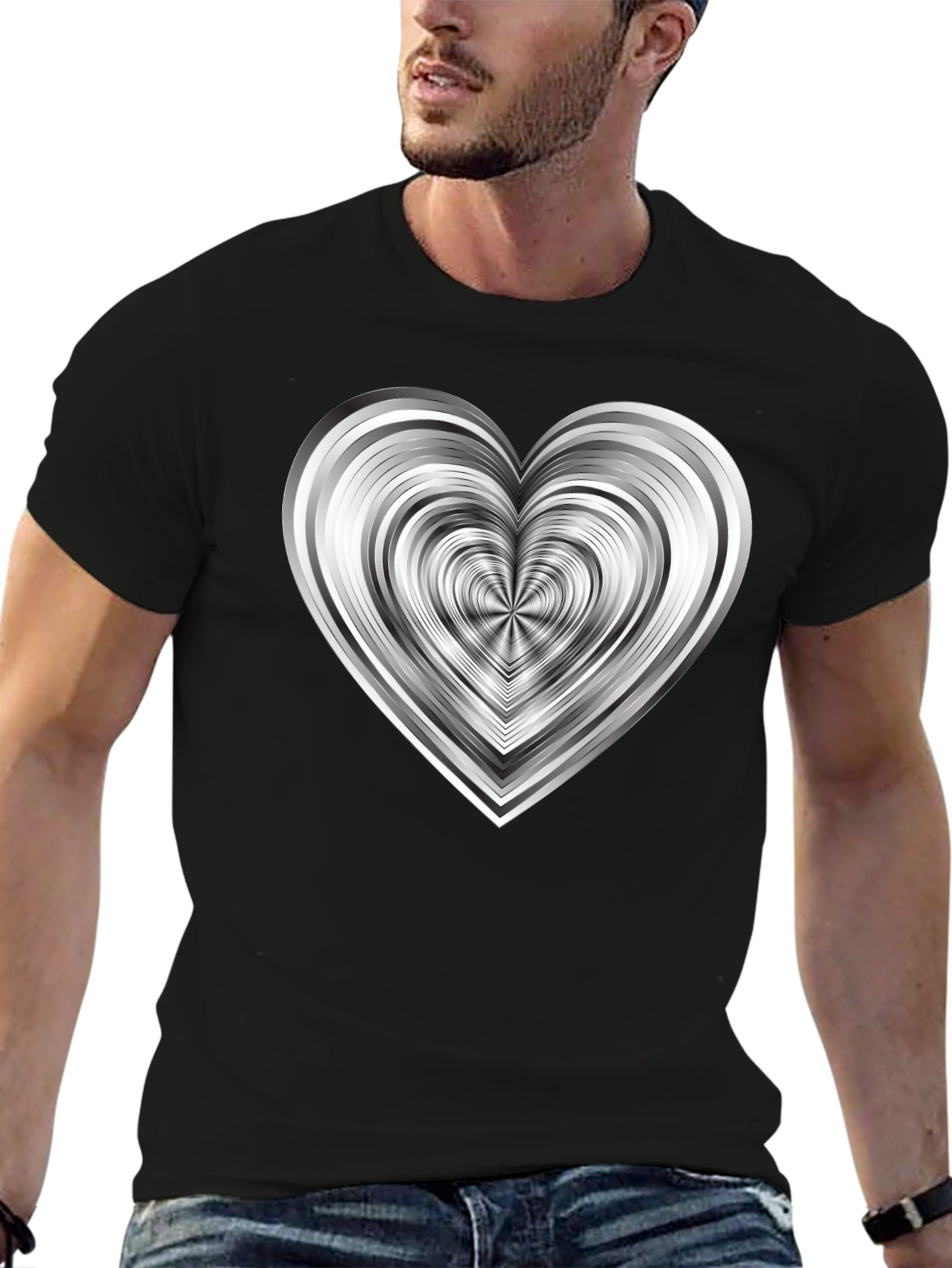 Modern Geometric Heart Graphic Tee - Black
