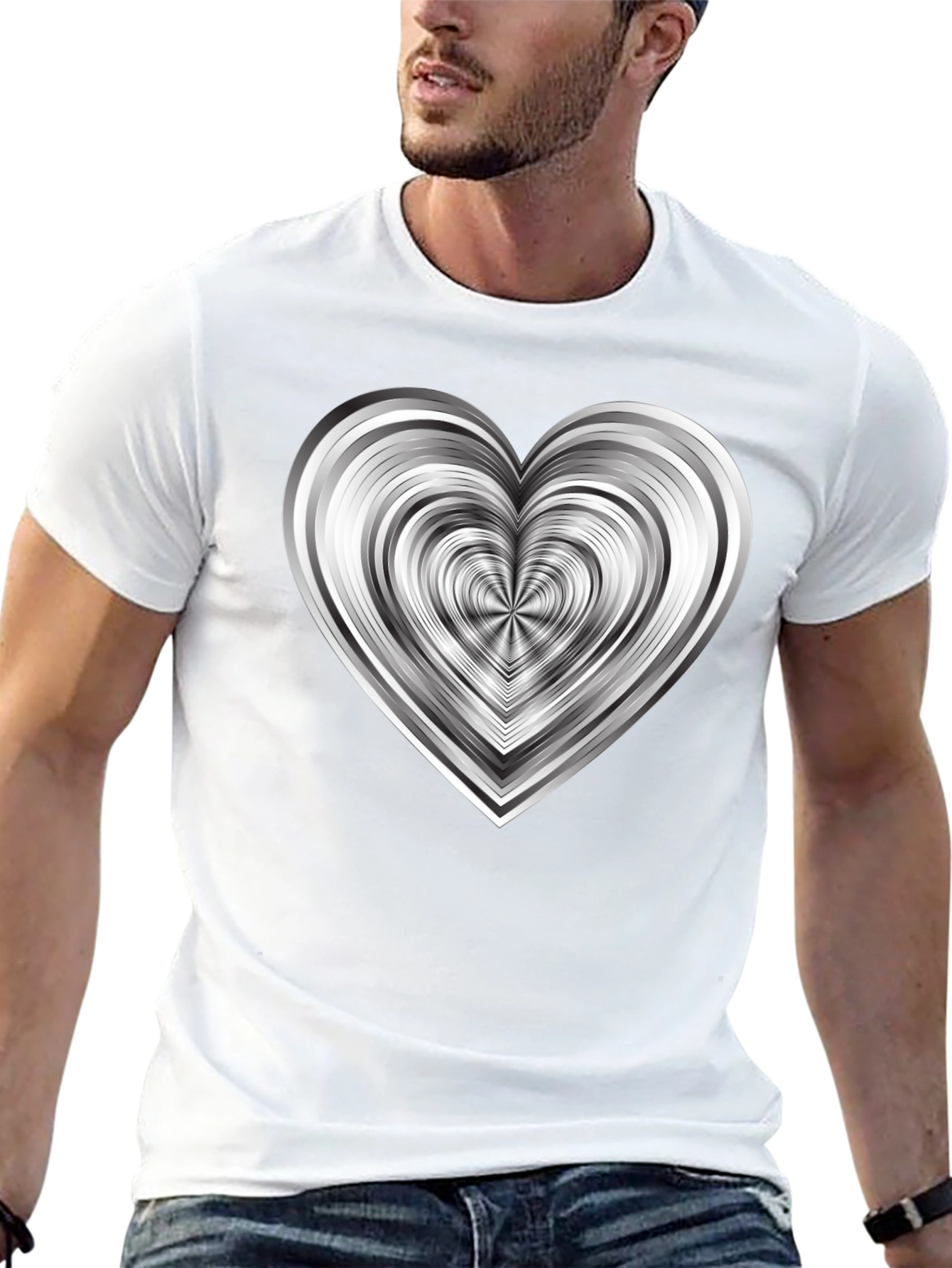 Modern Geometric Heart Graphic Tee - Black