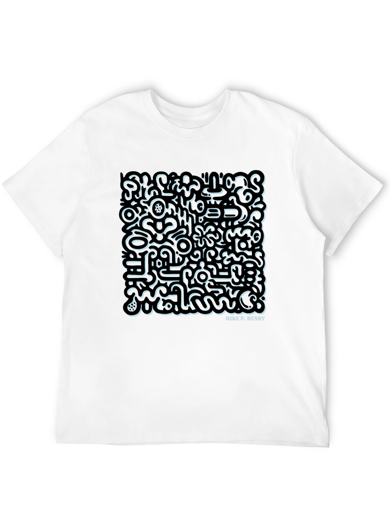 Abstract Doodle Art Mens Black Graphic Tee