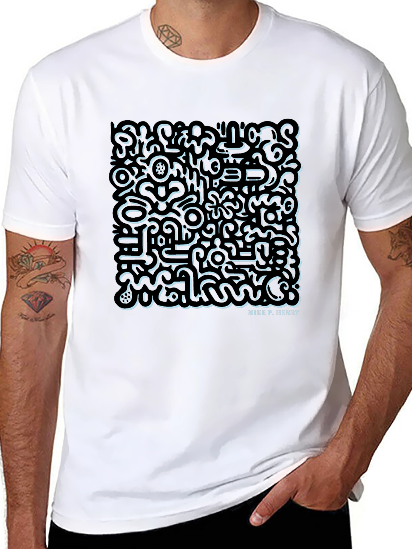 Abstract Doodle Art Mens Black Graphic Tee