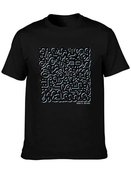 Abstract Doodle Art Mens Black Graphic Tee