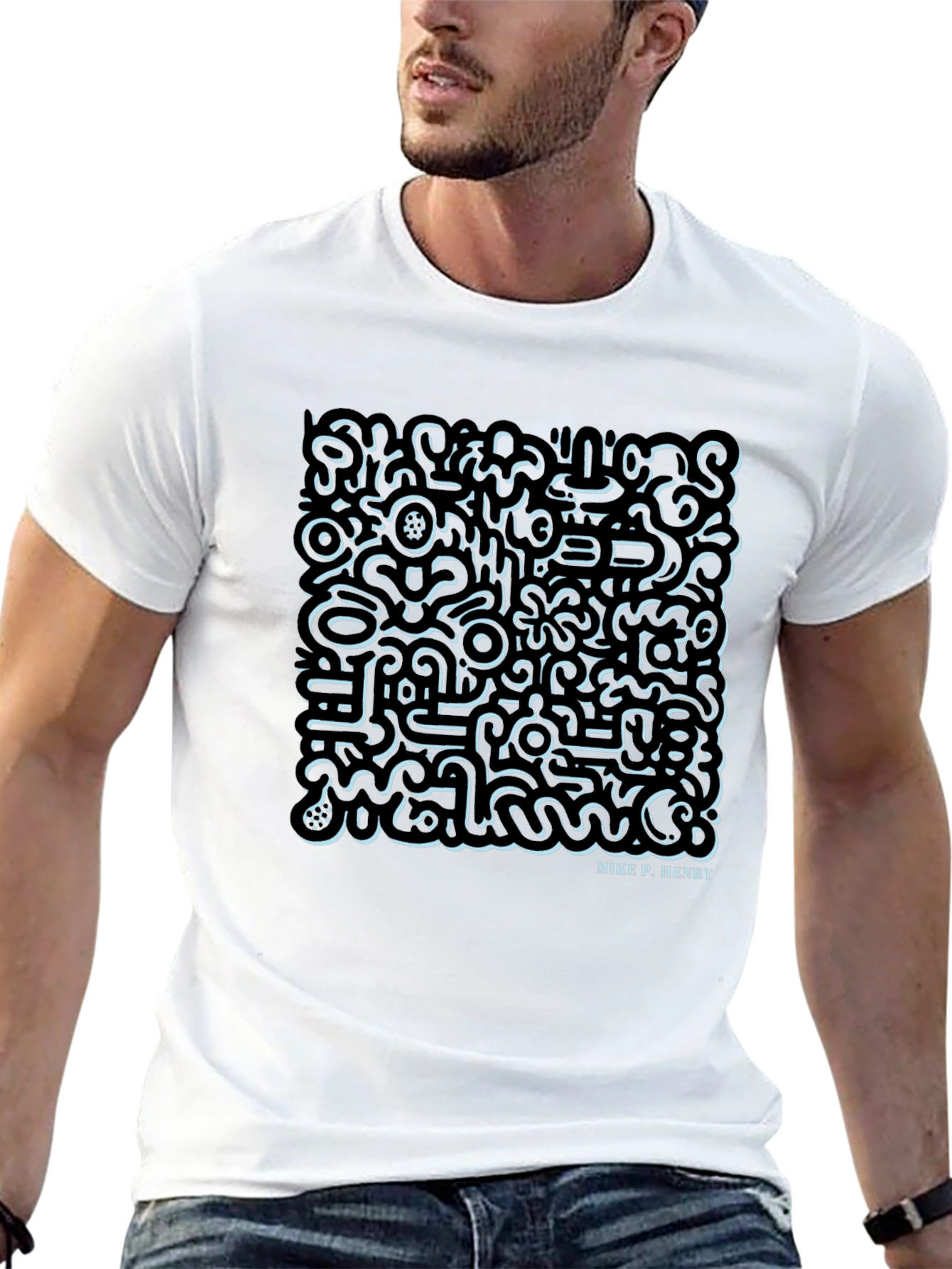 Abstract Doodle Art Mens Black Graphic Tee