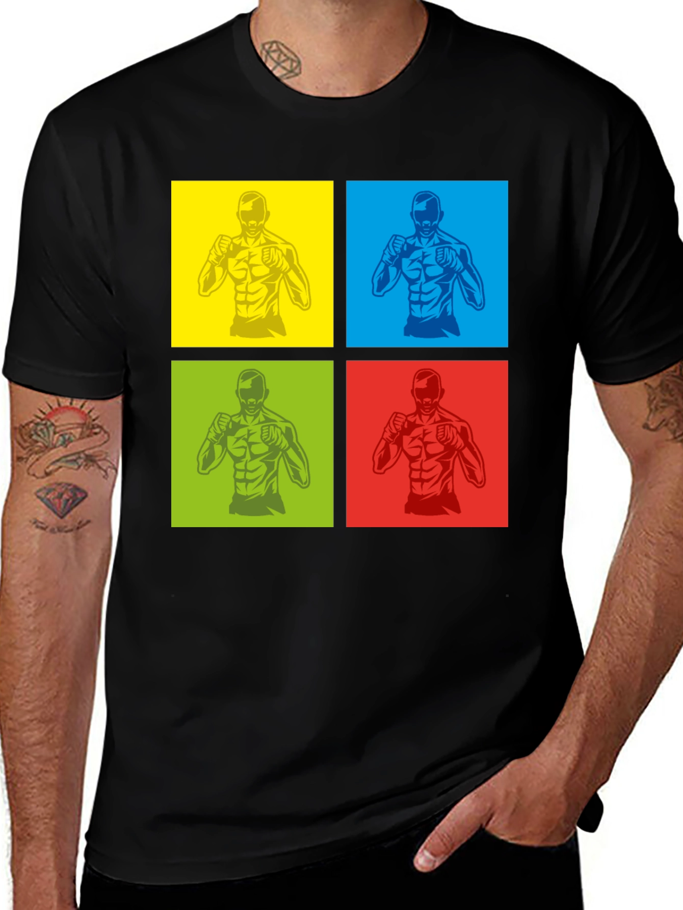 Pop Art MMA Fighter Graphic Black T-Shirt