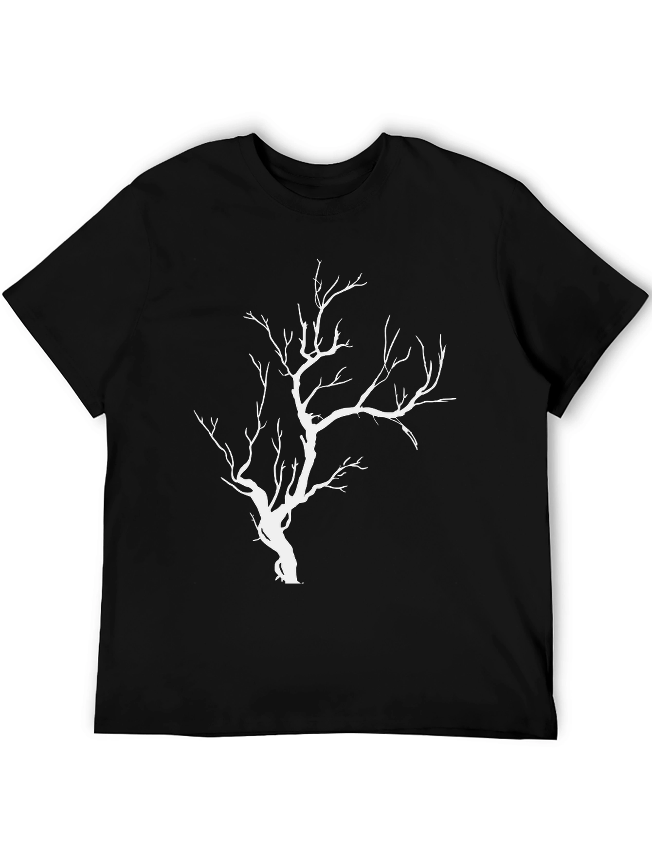 Mens Black T-Shirt with White Tree Graphic