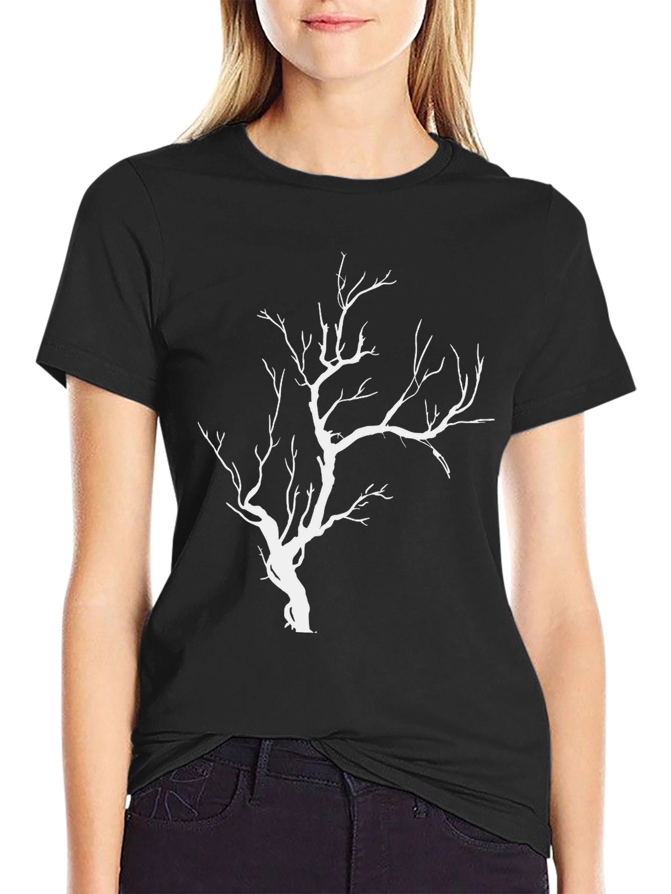 Mens Black T-Shirt with White Tree Graphic