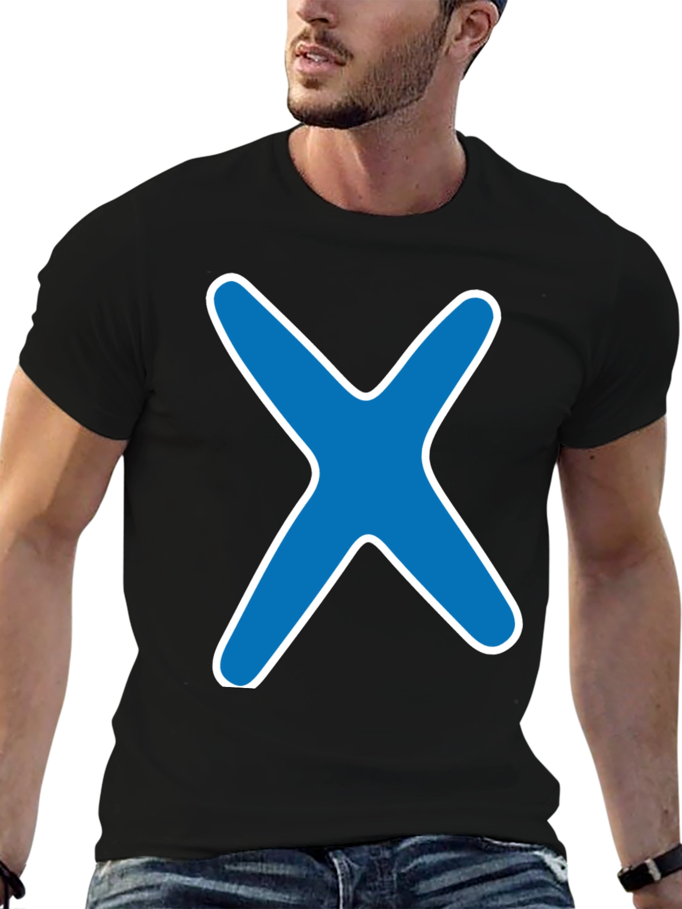 Blue X Graphic Black T-Shirt