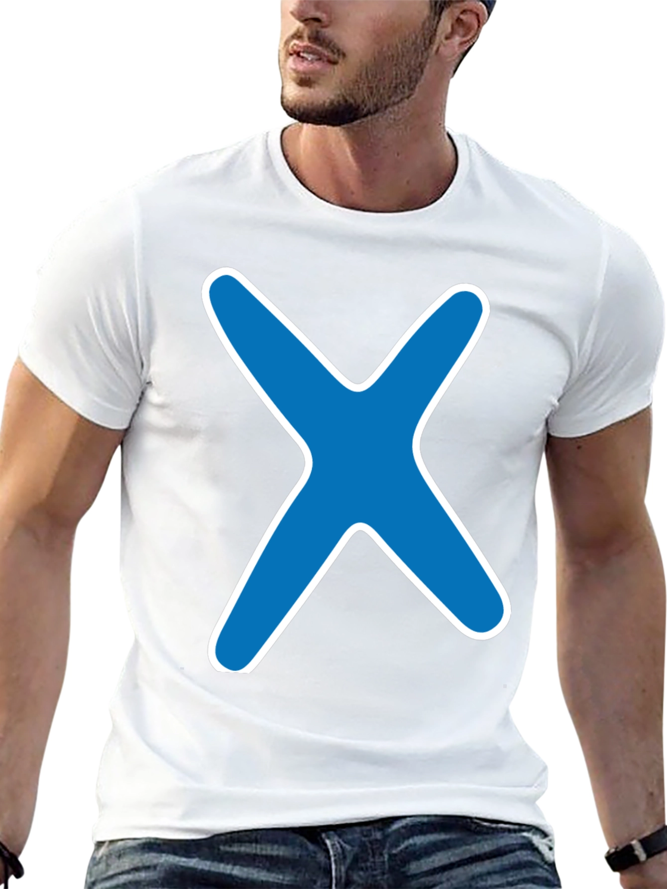 Blue X Graphic Black T-Shirt