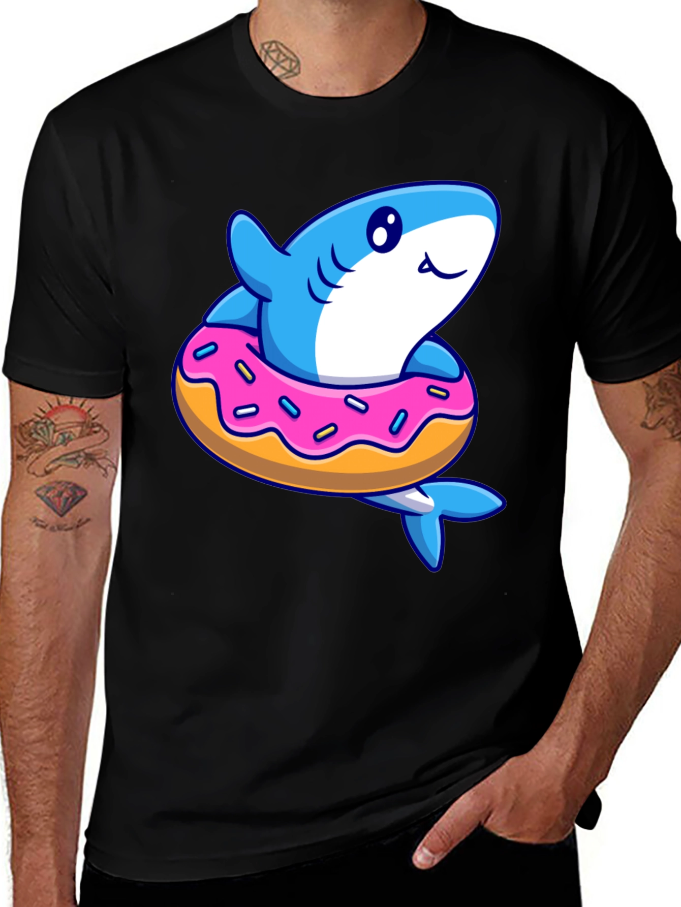 Shark Donut T-Shirt - Fun Cartoon Graphic Tee