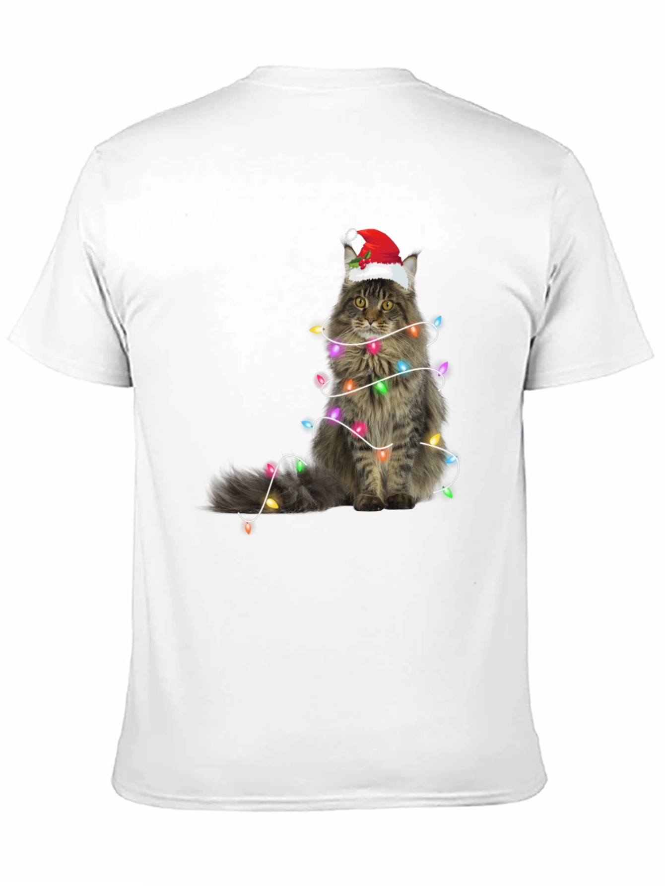Christmas Cat Tee - Holiday Lights Santa Hat T-Shirt