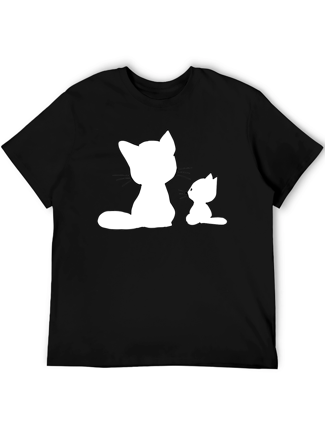 Cute Cat Silhouette Graphic Tee - Black Cotton T-Shirt