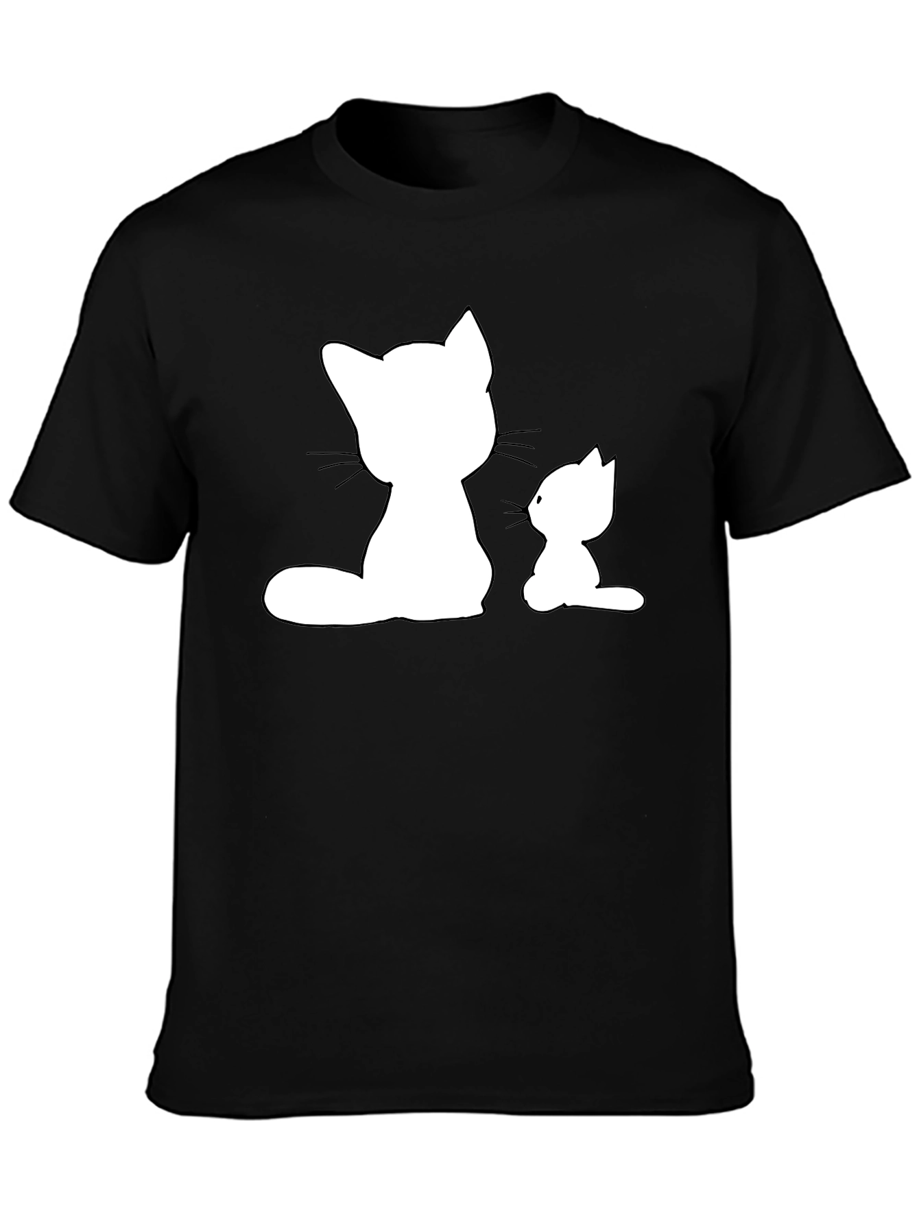 Cute Cat Silhouette Graphic Tee - Black Cotton T-Shirt
