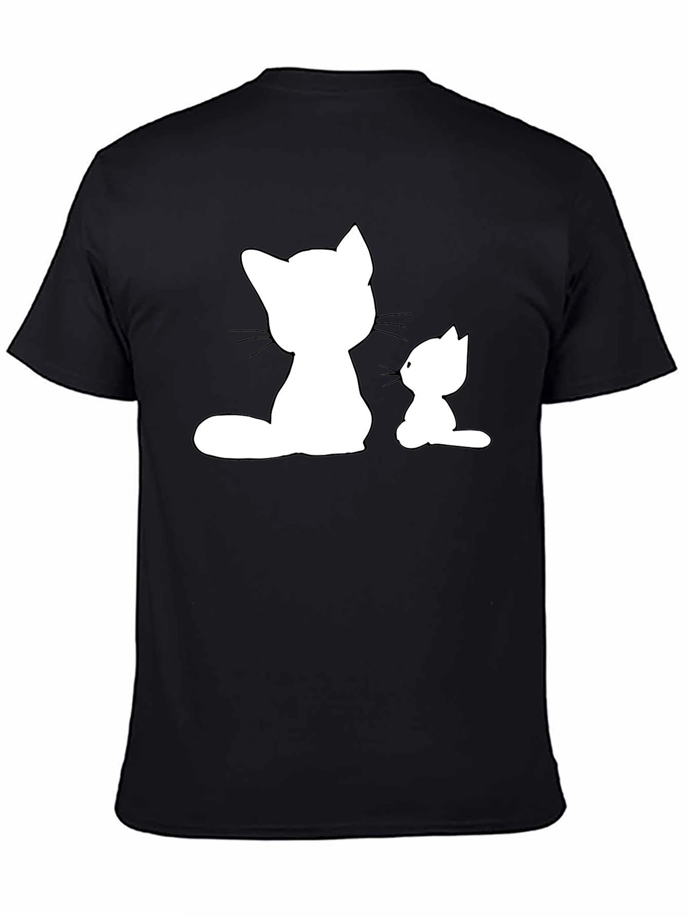 Cute Cat Silhouette Graphic Tee - Black Cotton T-Shirt
