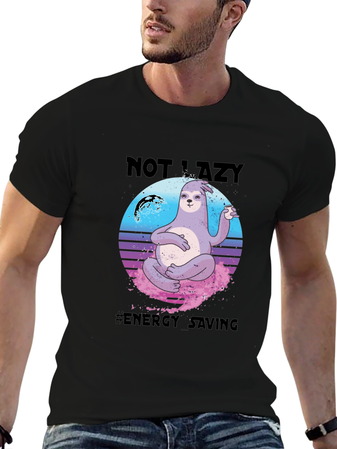 Not Lazy Energy Saving Sloth Graphic T-Shirt