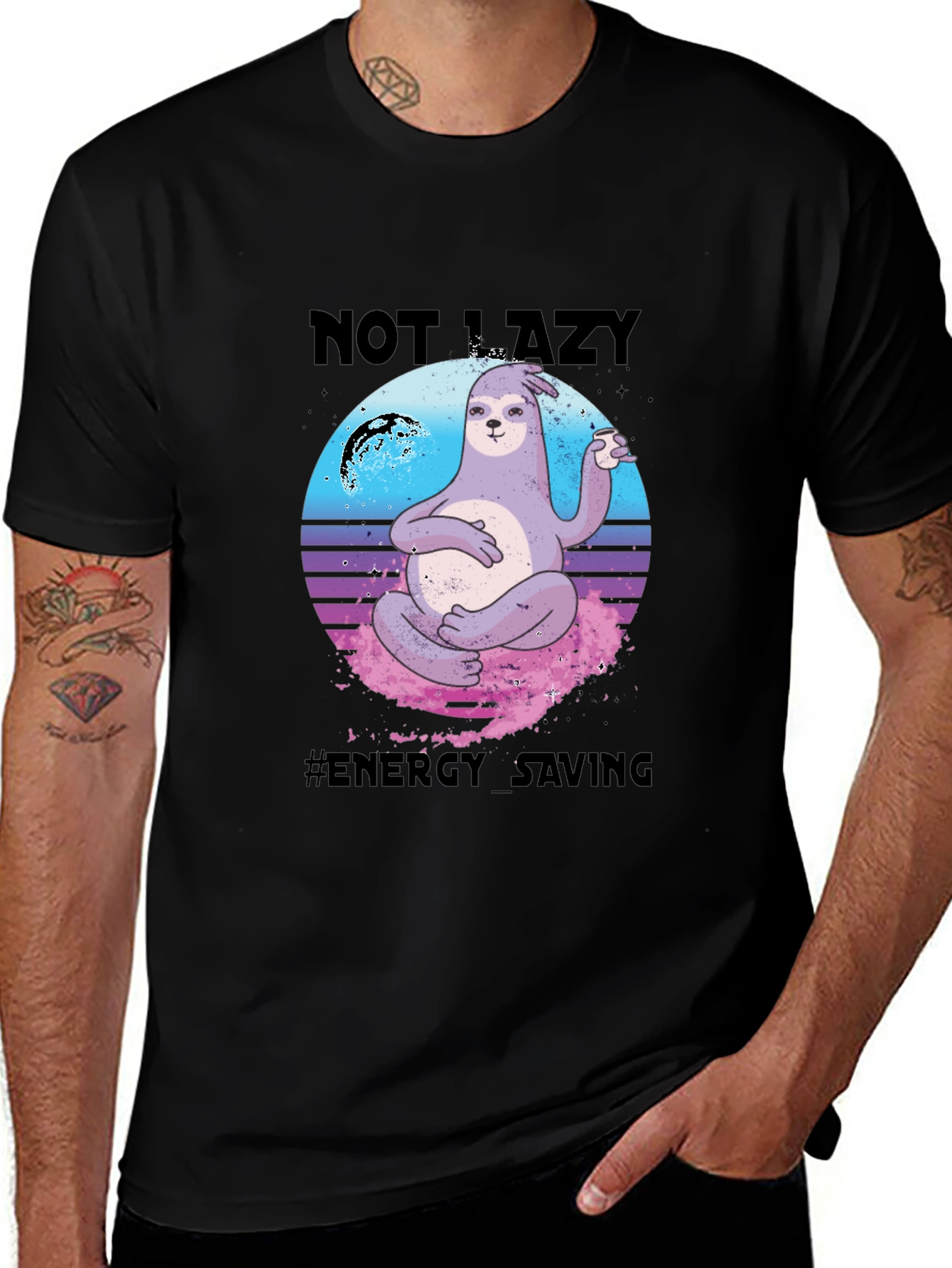 Not Lazy Energy Saving Sloth Graphic T-Shirt