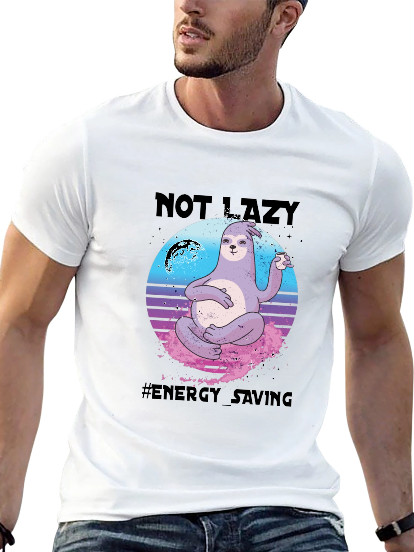 Not Lazy Energy Saving Sloth Graphic T-Shirt
