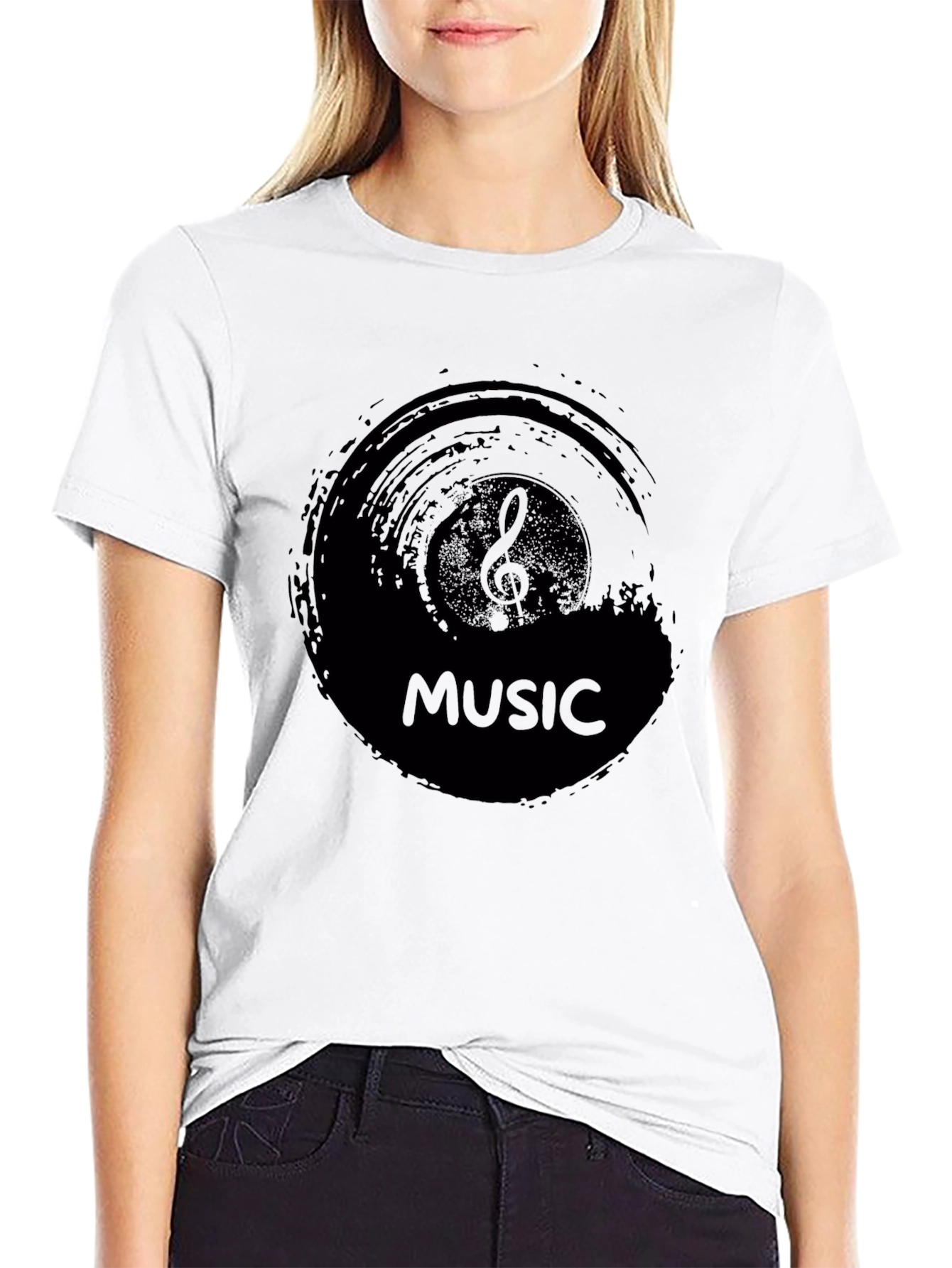 Mens Black Music Graphic T-Shirt