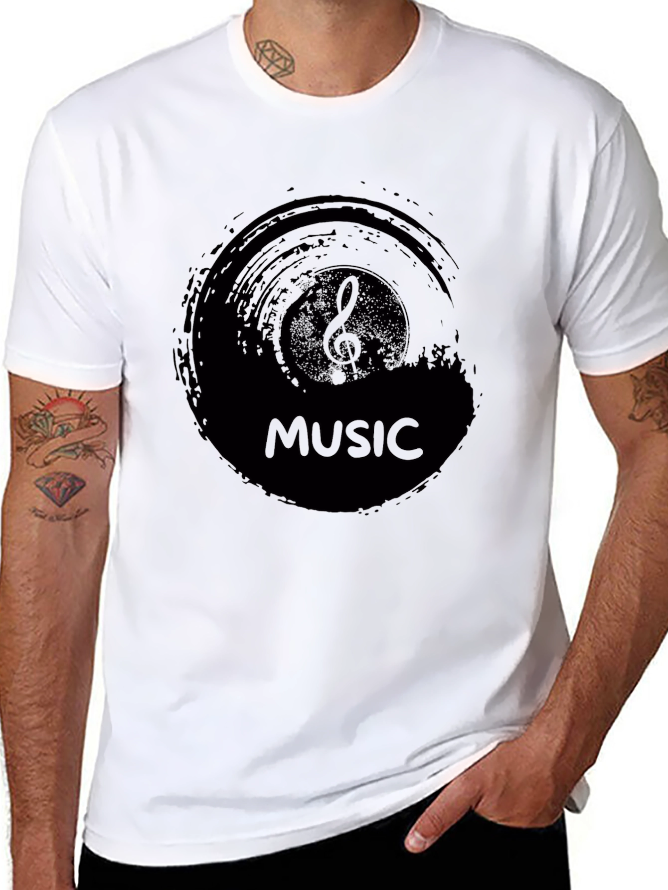 Mens Black Music Graphic T-Shirt