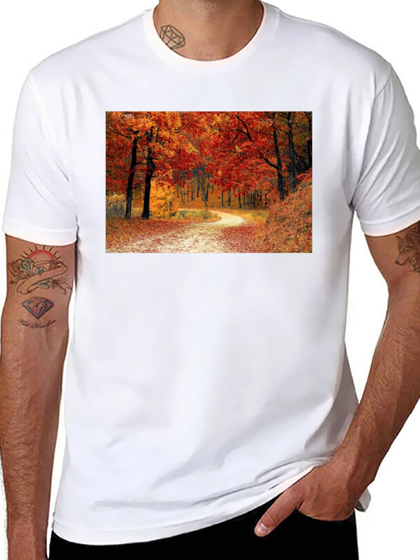 Autumn Forest Path Black T-Shirt