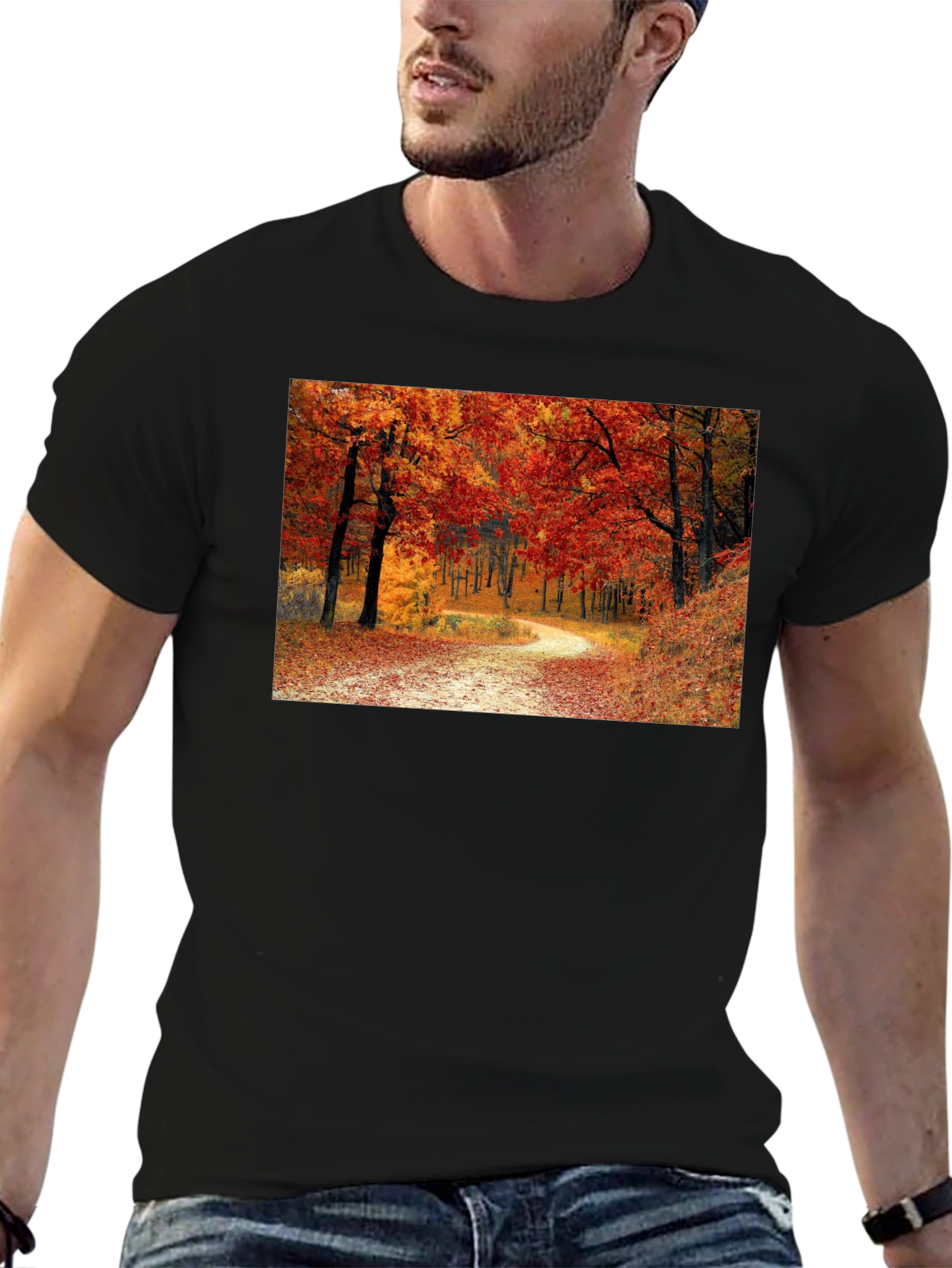 Autumn Forest Path Black T-Shirt