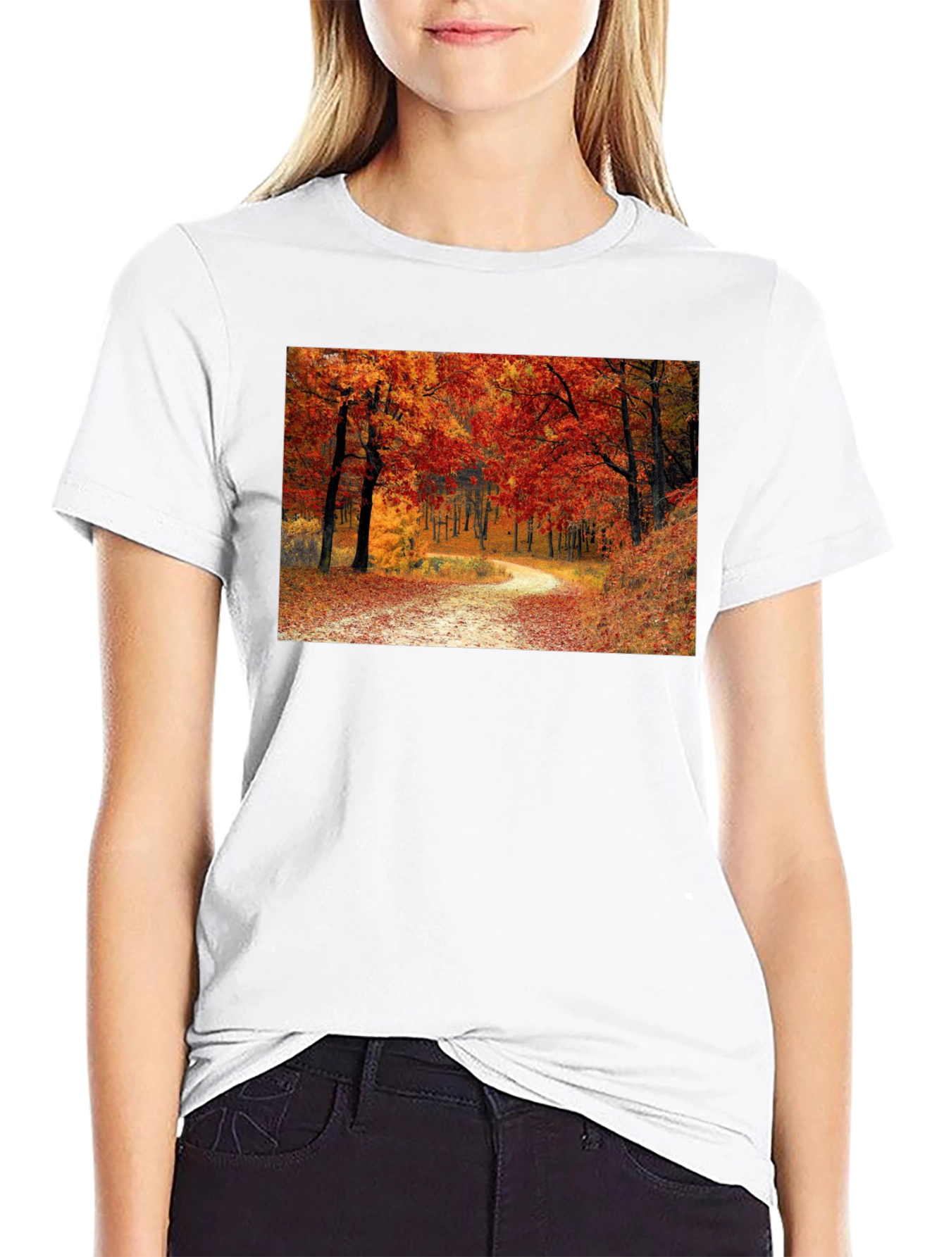 Autumn Forest Path Black T-Shirt