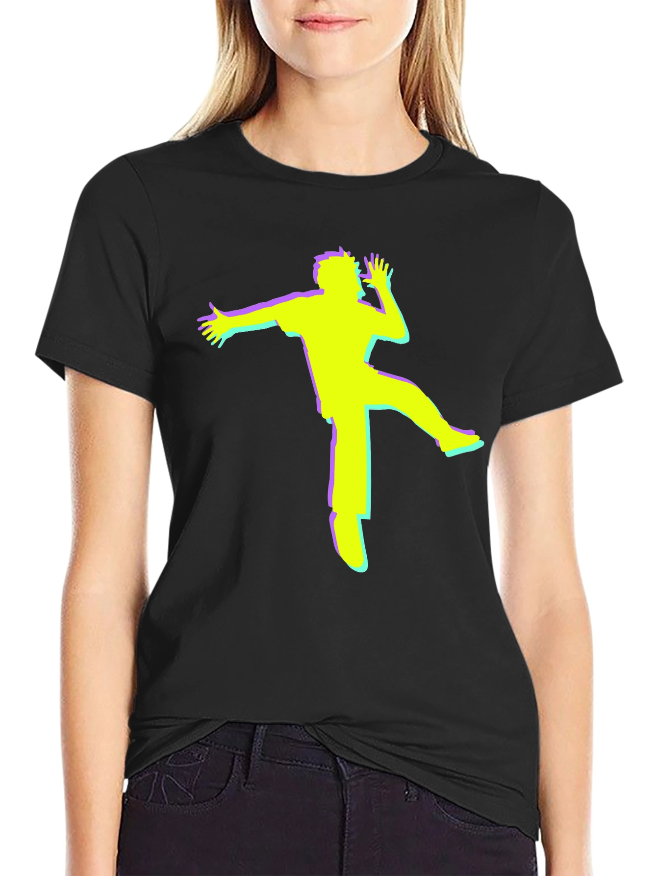 Retro Glitch Dancer Graphic Tee - Black