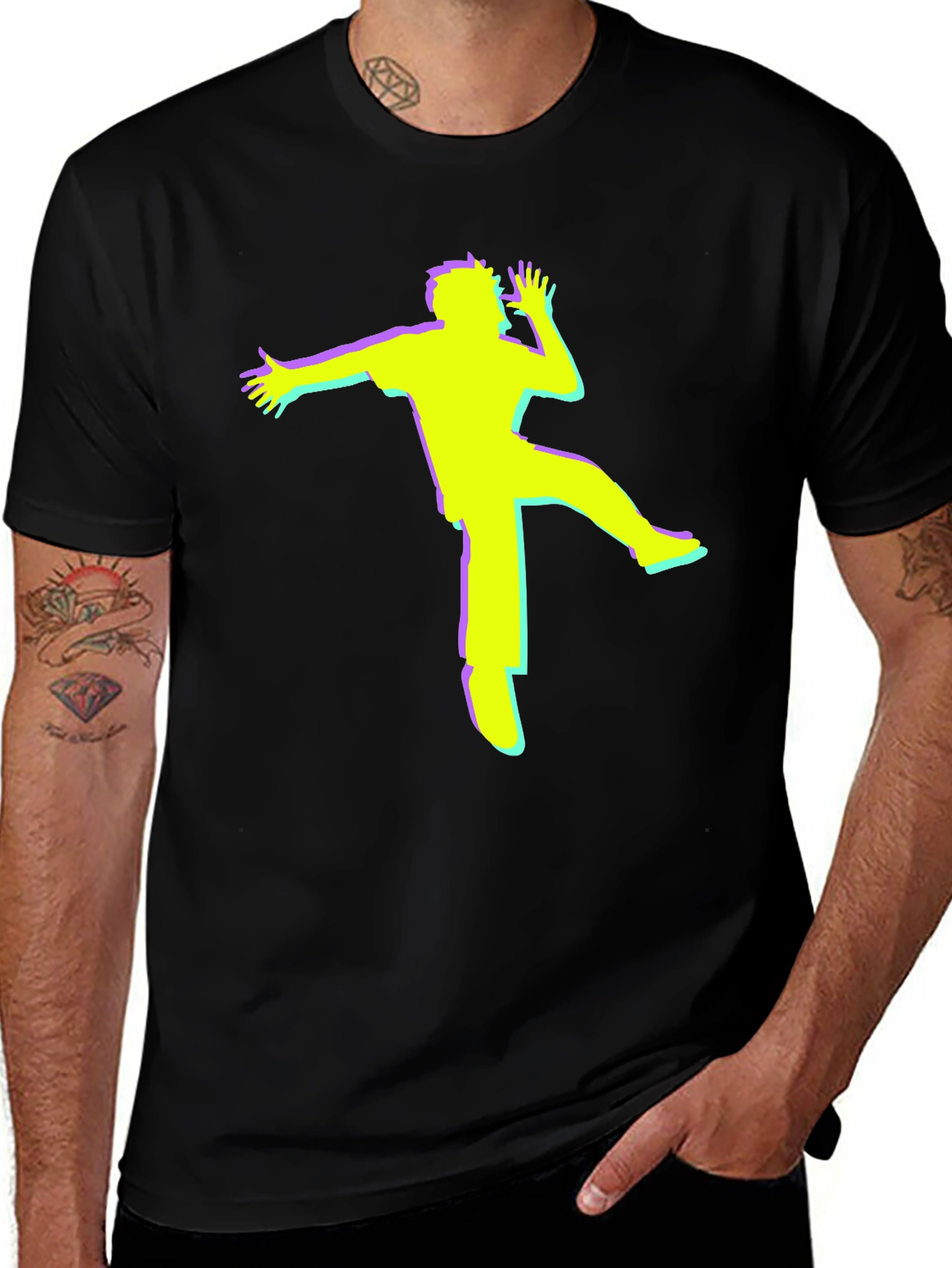 Retro Glitch Dancer Graphic Tee - Black