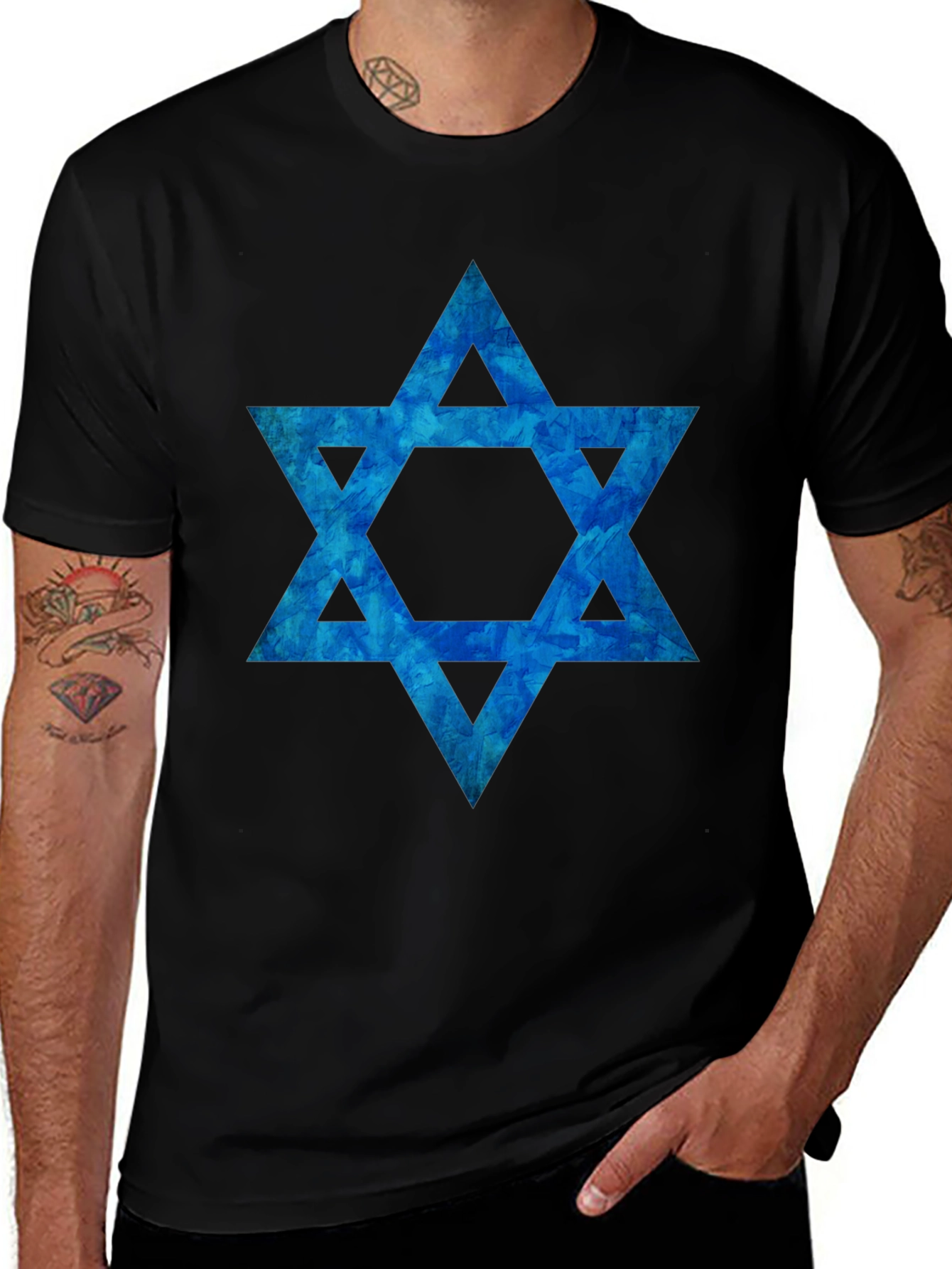 Star of David Graphic Tee - Black Cotton Blend